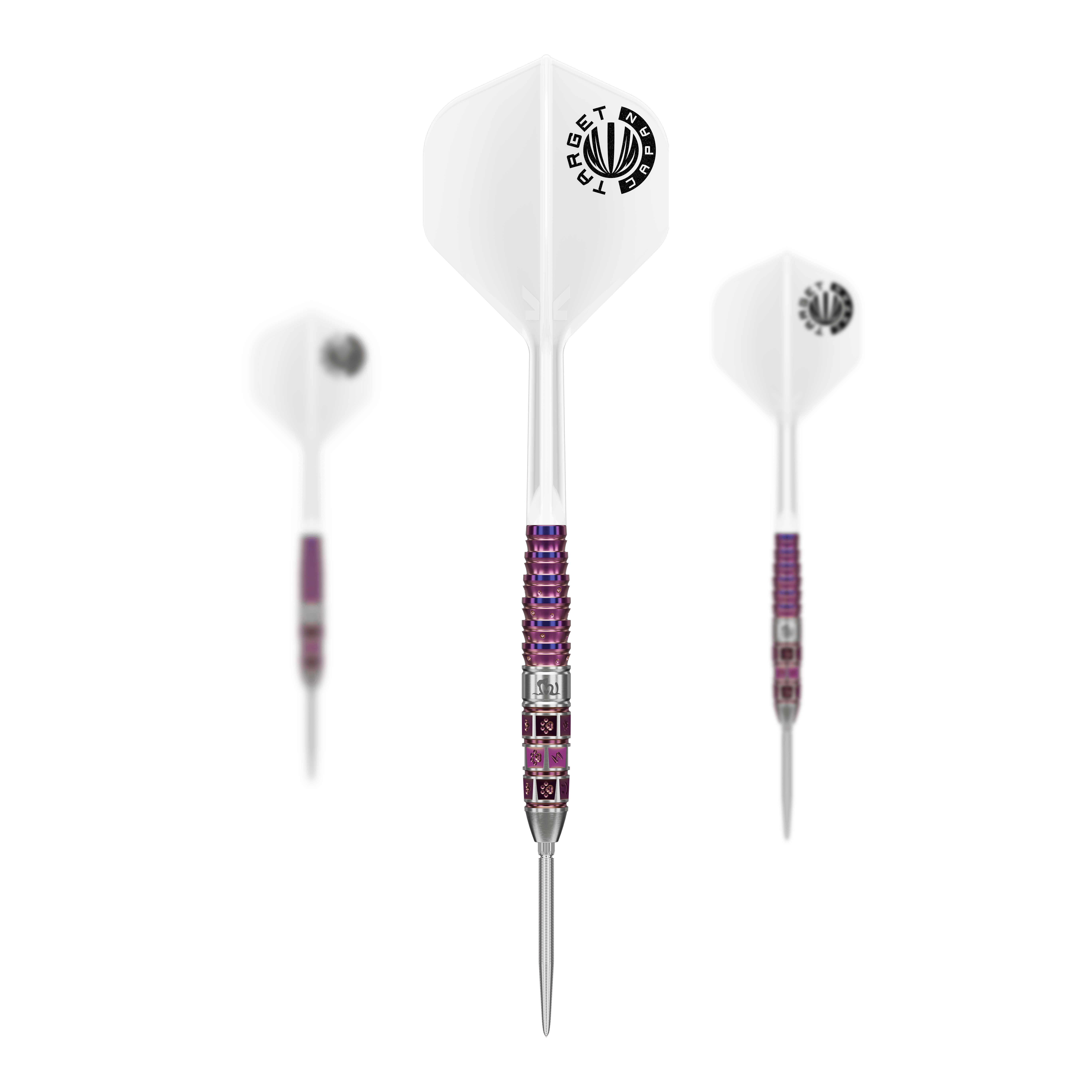 Target Japan Prime Series Mayo GEN8 Swiss Point Steel Darts Abgebildet ist das Target Japan Prime Series Mayo GEN8 Swiss Point Steeldarts Set. Die Anordnung der Darts ist deutlich.