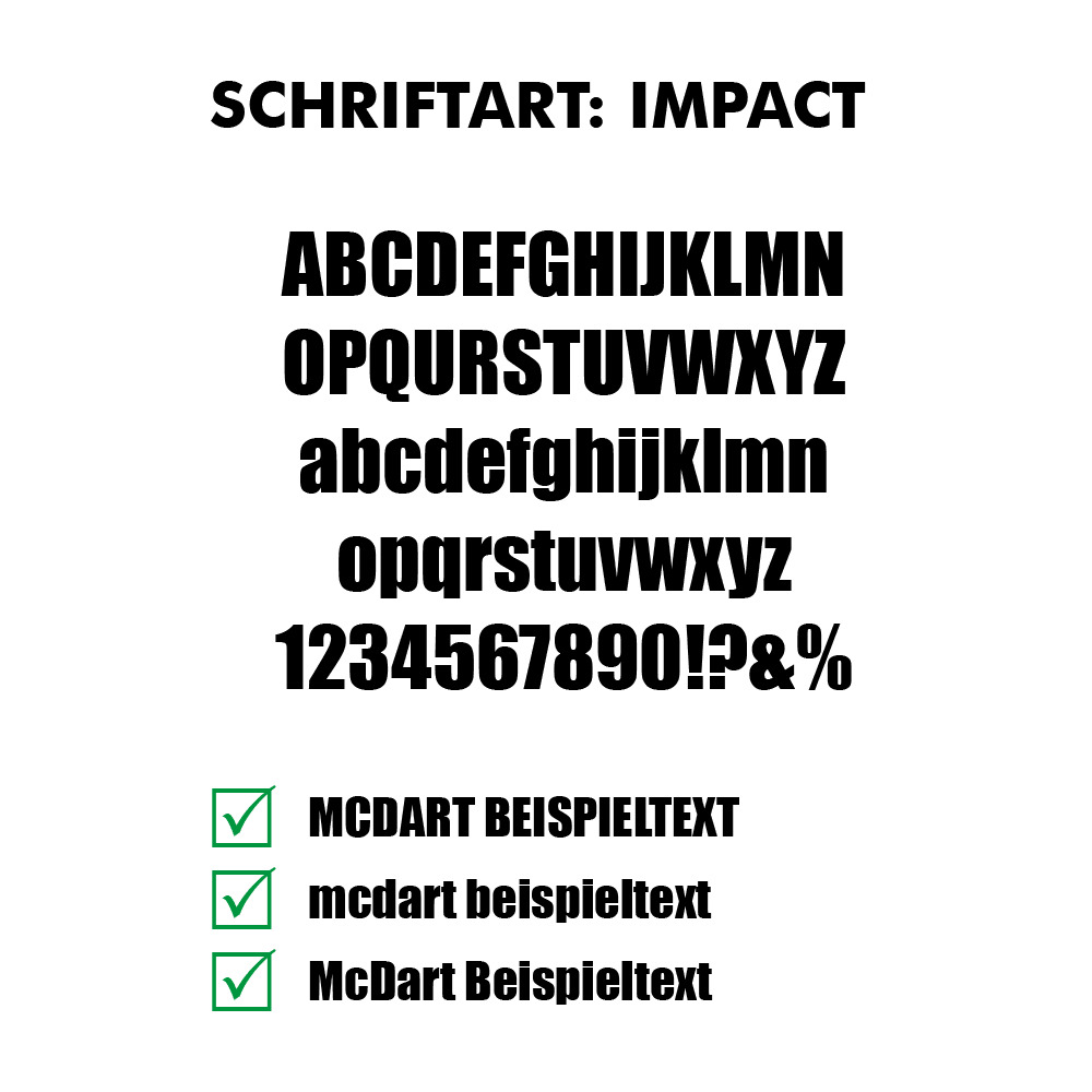 Flightdruck_Schriftart_ImpacteB49jMFyxb4cC 10 Satz Bedruckte Flights 2-Seitig - Wunschtext - MD150 Kite. Die Flights sind zusammen angeordnet.