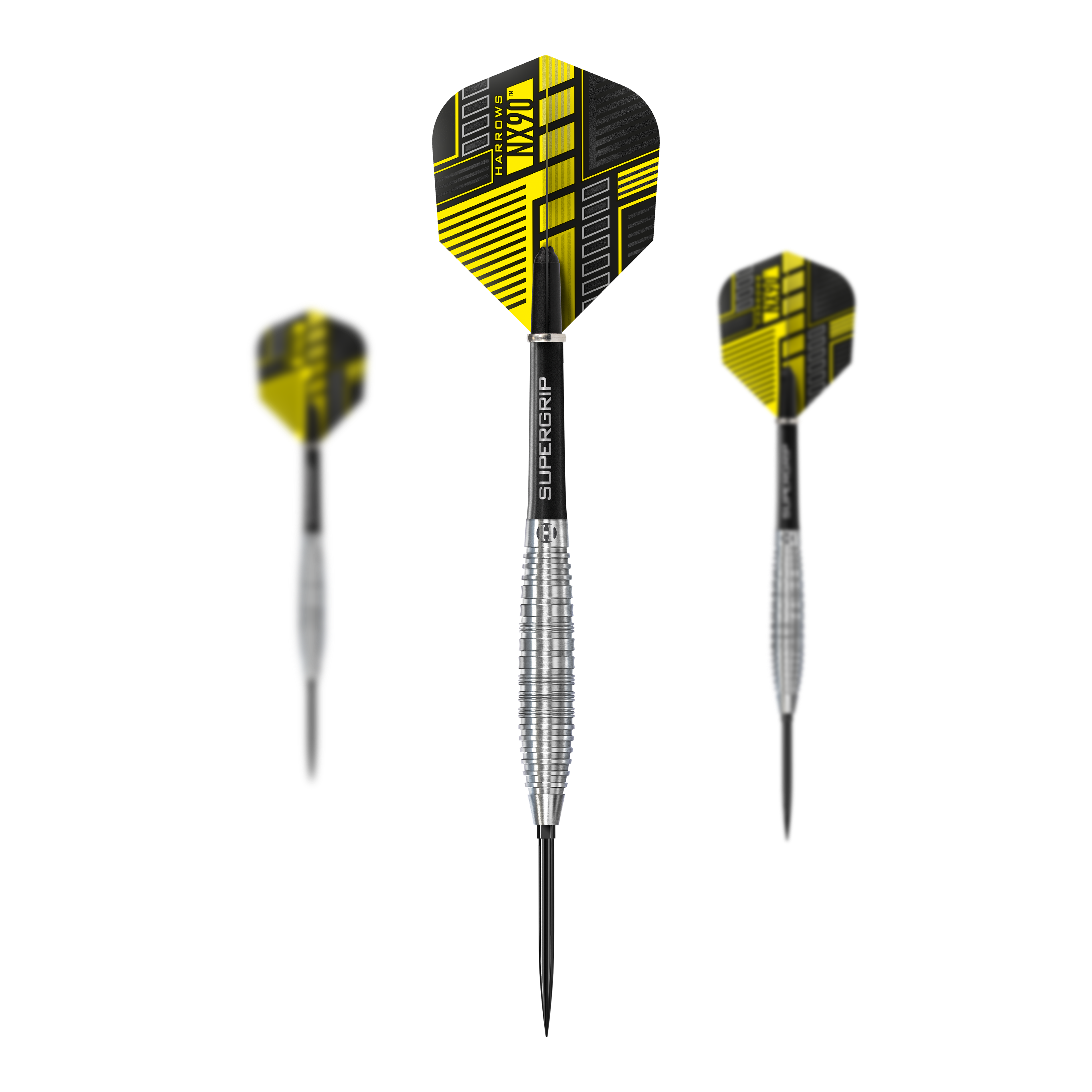 Harrows NX90 Bomb Quick Point Steel Darts Das Bild zeigt das Set Harrows NX90 Bomb Quick Point Steeldarts. Es handelt sich um spezielle Steeldarts für das Präzisionsspiel.
