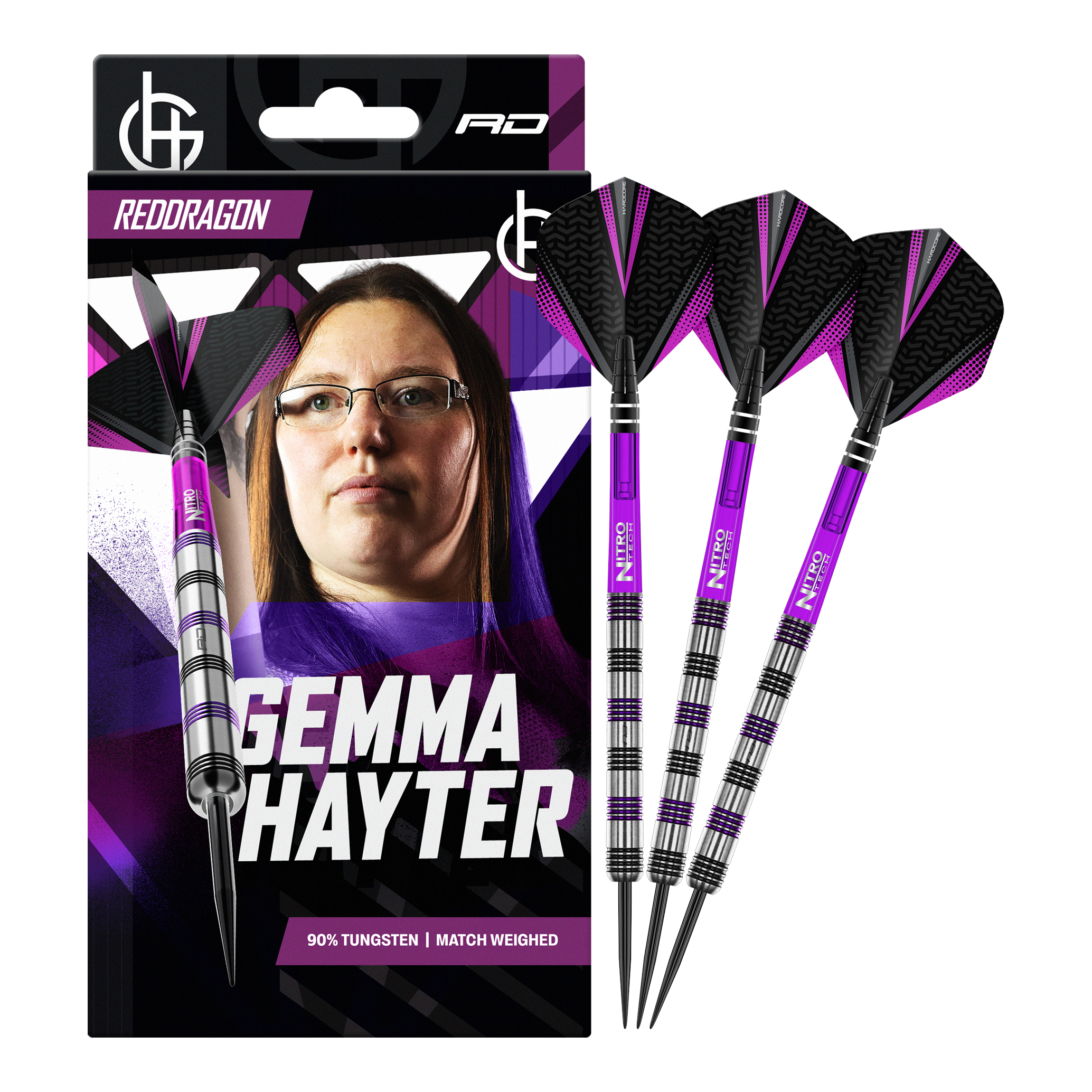 Dieses Bild zeigt die Red Dragon Gemma Hayter Steeldarts - 22g in ihrer vollen Länge. Die Darts sind speziell für Präzision und Kontrolle entwickelt.