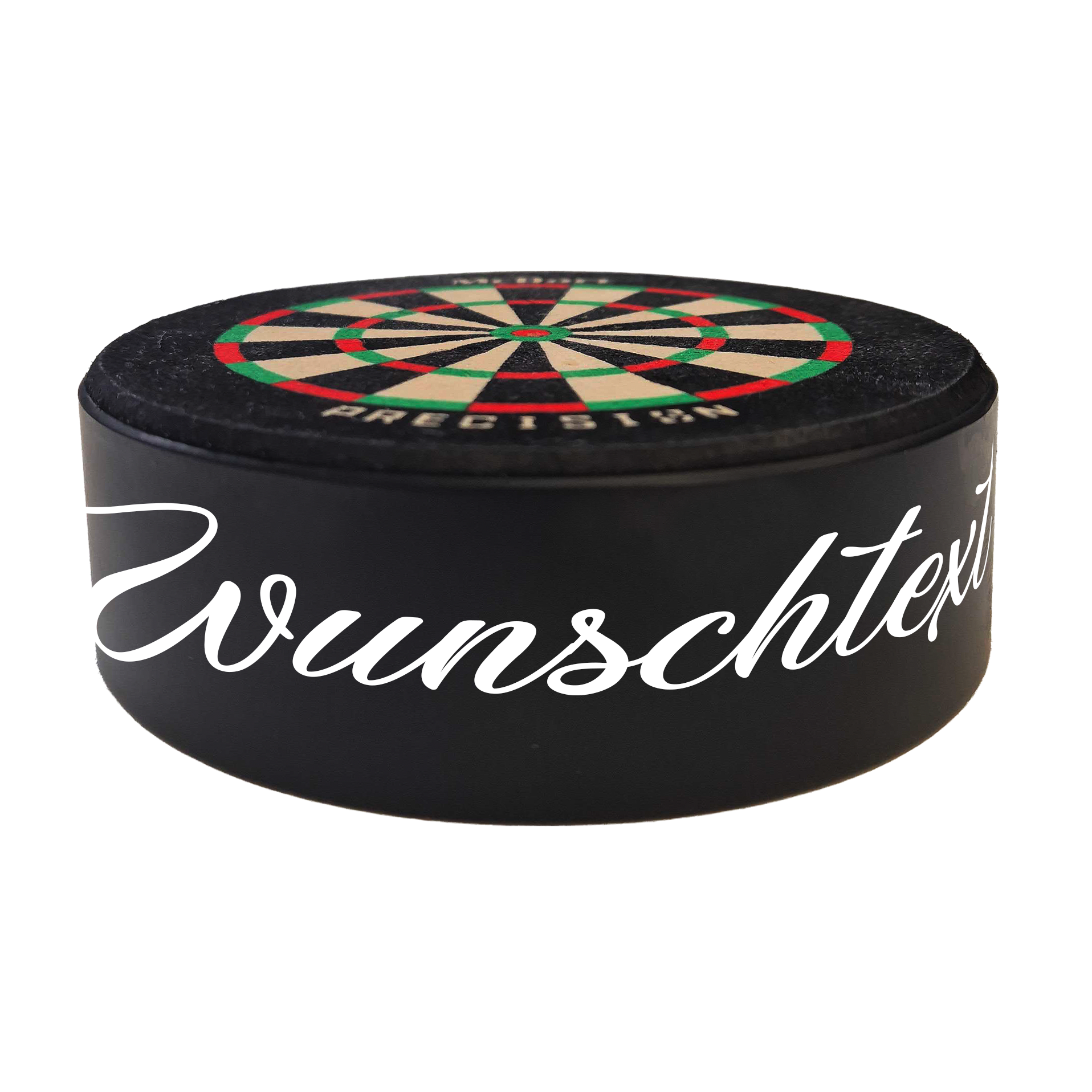 McDart Precision Mini Dartboard with custom text Abgebildet ist ein Produkt mit dem Dateinamen 765_McDart_Mini_Precision_Dartboard_Darthalter_2_WeatherSunday. Es handelt sich wahrscheinlich um ein Dartboard oder Zubehör.