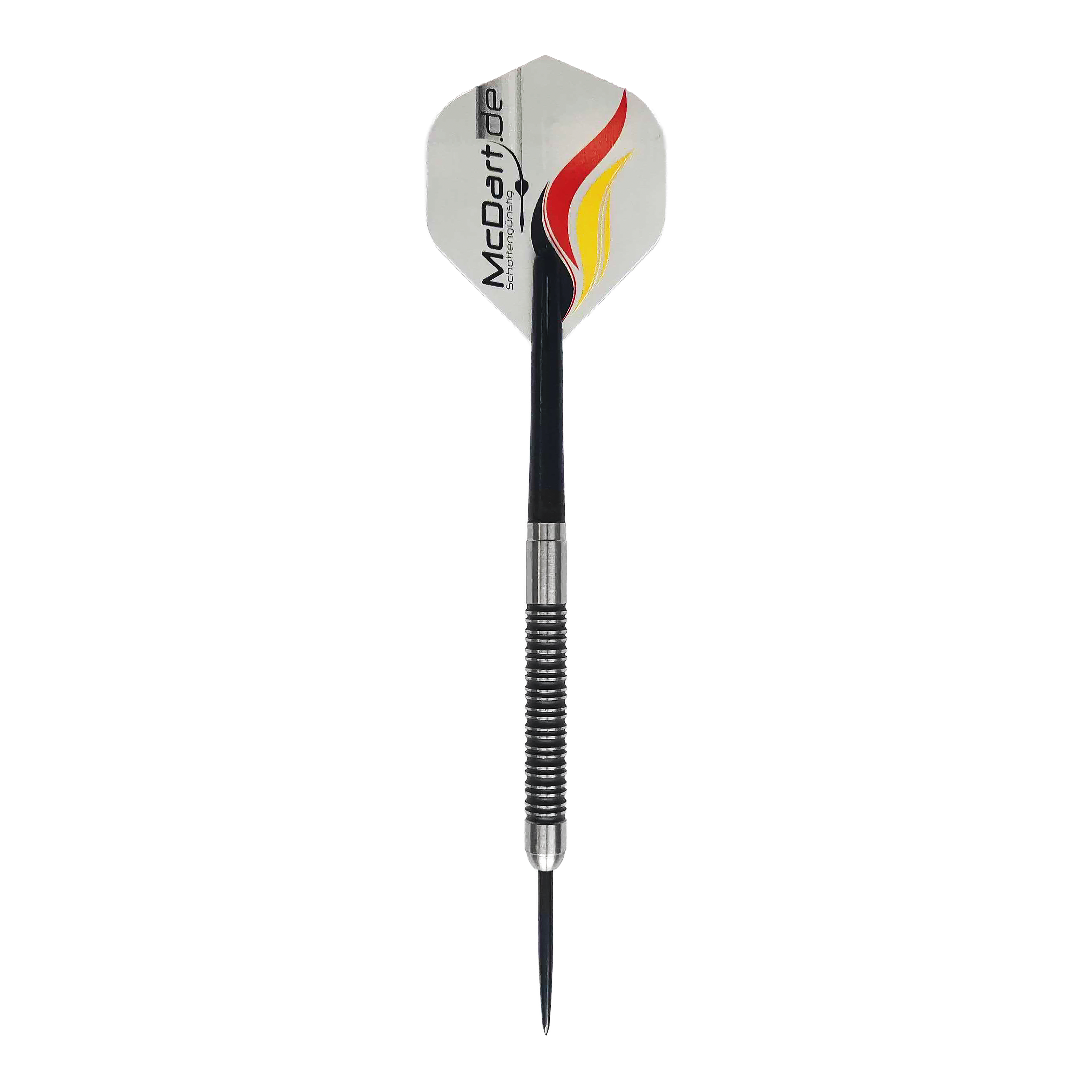 McDart Super Grip Steeldarts Drei McDart Super Grip Steeldarts sind parallel angeordnet. Die silbernen Darts haben ein markantes Griffmuster.