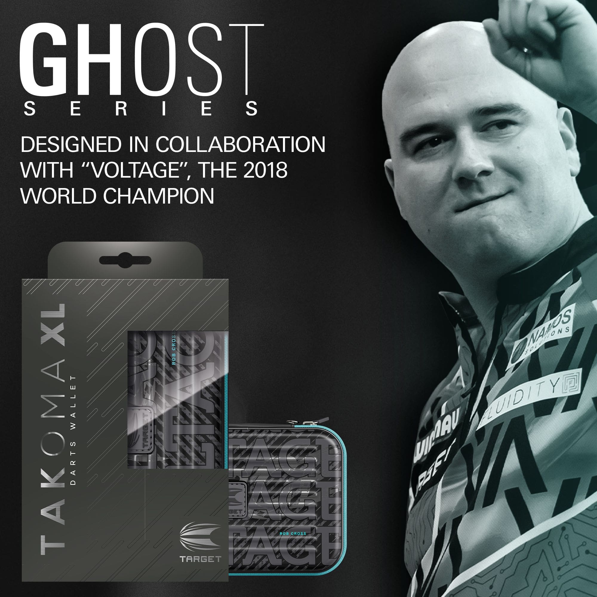 Zu sehen ist das Takoma XL Ghost Series Rob Cross Dartcase. Es ist ein spezielles Dartcase für die Ghost Series von Rob Cross.