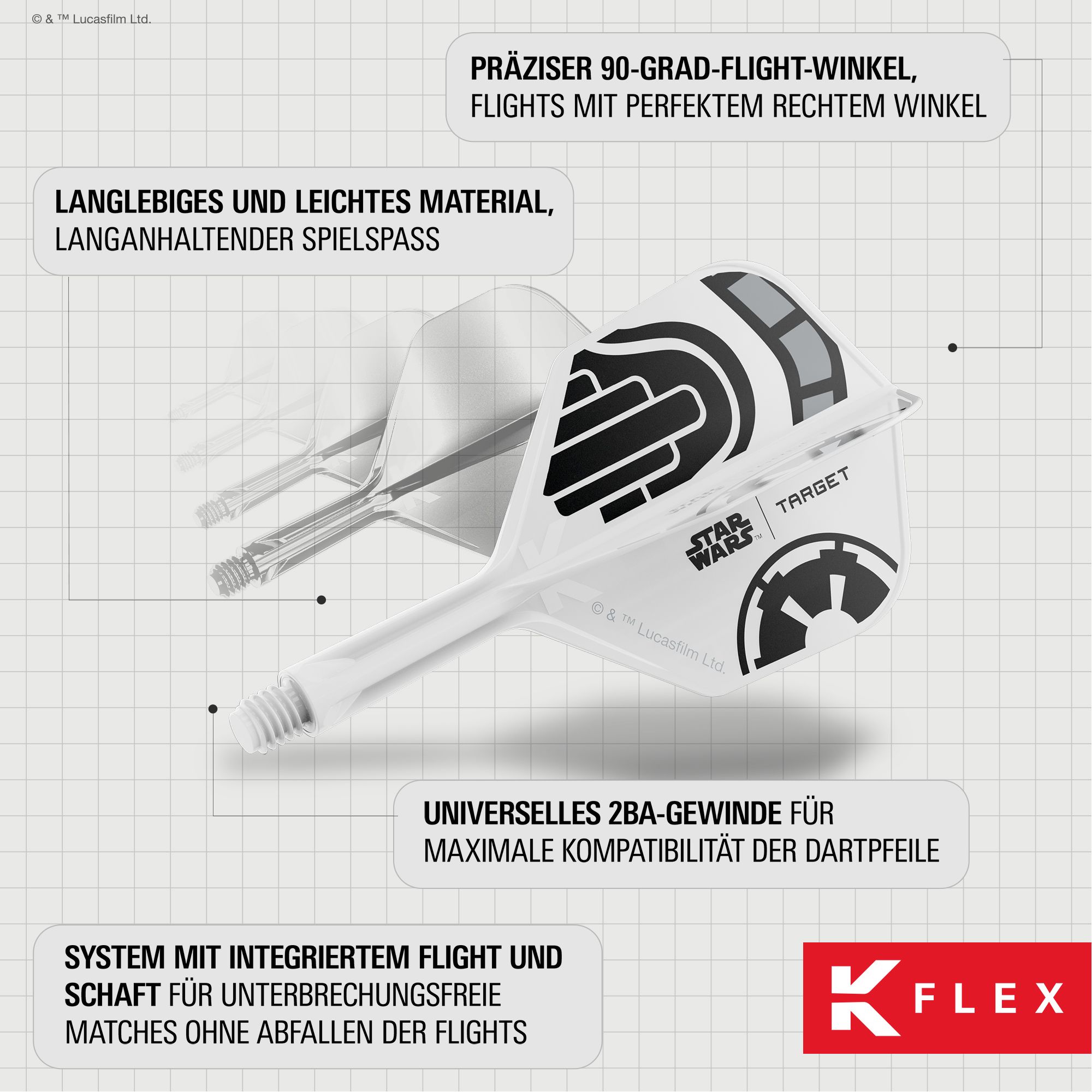 Target Star Wars K-Flex Stormtrooper No6 Flights Target Star Wars K-Flex Stormtrooper No6 Flights Dart-Flügel mit Stormtrooper-Motiv aus Star Wars. Für präzise Würfe und stylisches Aussehen.