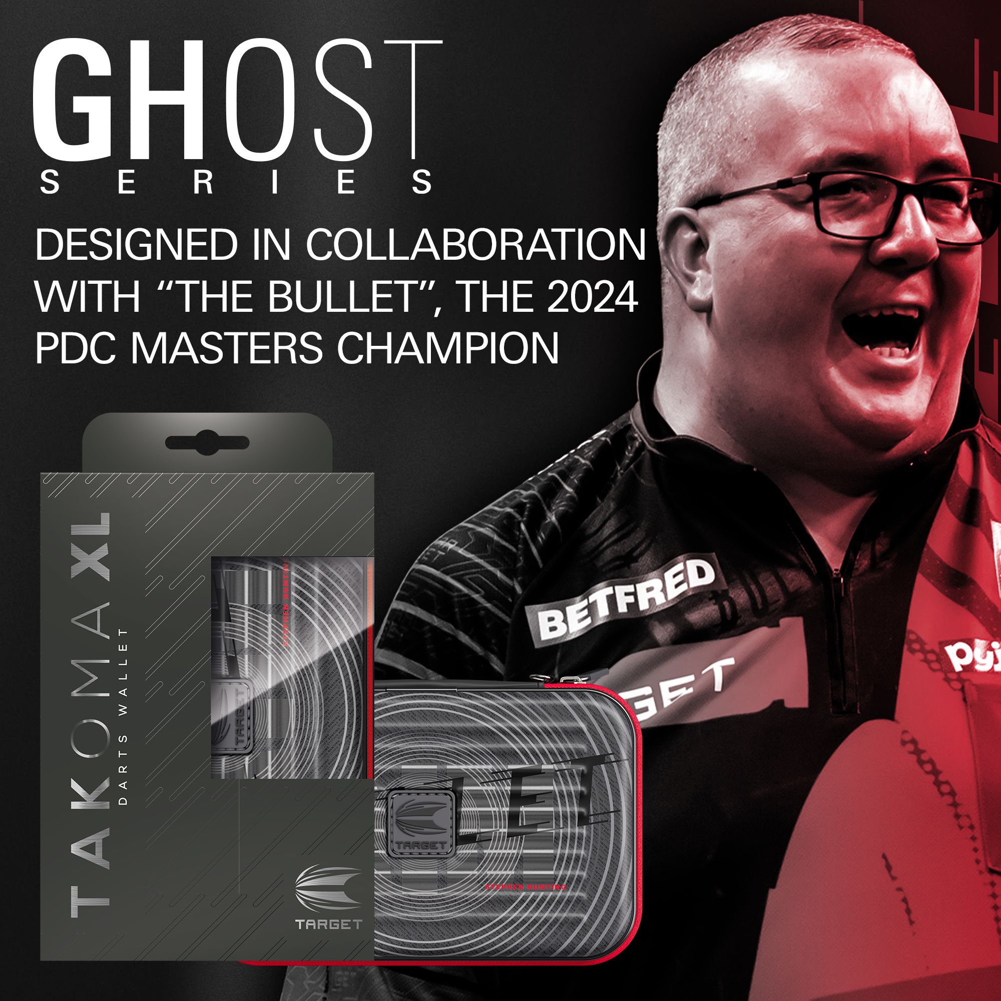 Takoma XL Ghost Series Stephen Bunting dart case Zu sehen ist das Takoma XL Ghost Series Stephen Bunting Dartcase. Die Darttasche bietet Schutz und Stil für Dartzubehör von Stephen Bunting.