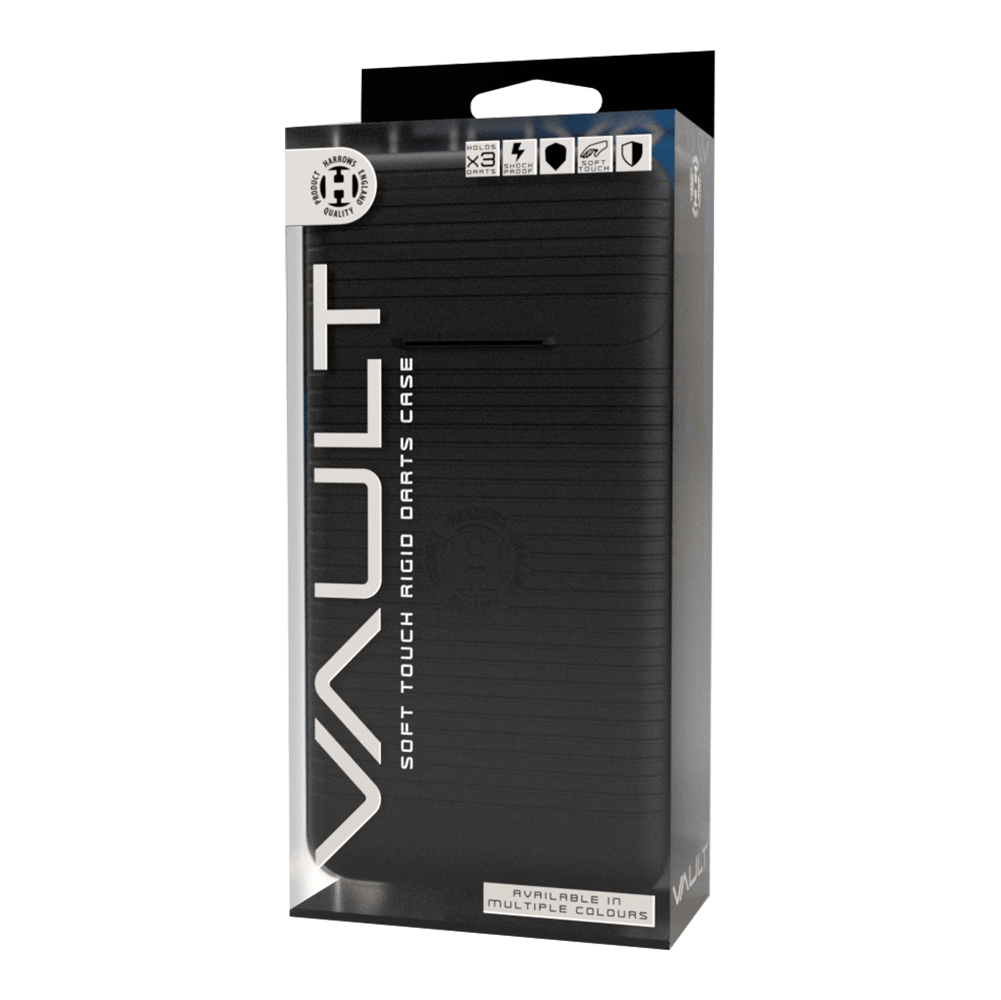 Harrows Vault Dartcase Zu sehen ist das Harrows Vault Dartcase. Es handelt sich um ein robustes Etui zur sicheren Aufbewahrung von Darts.