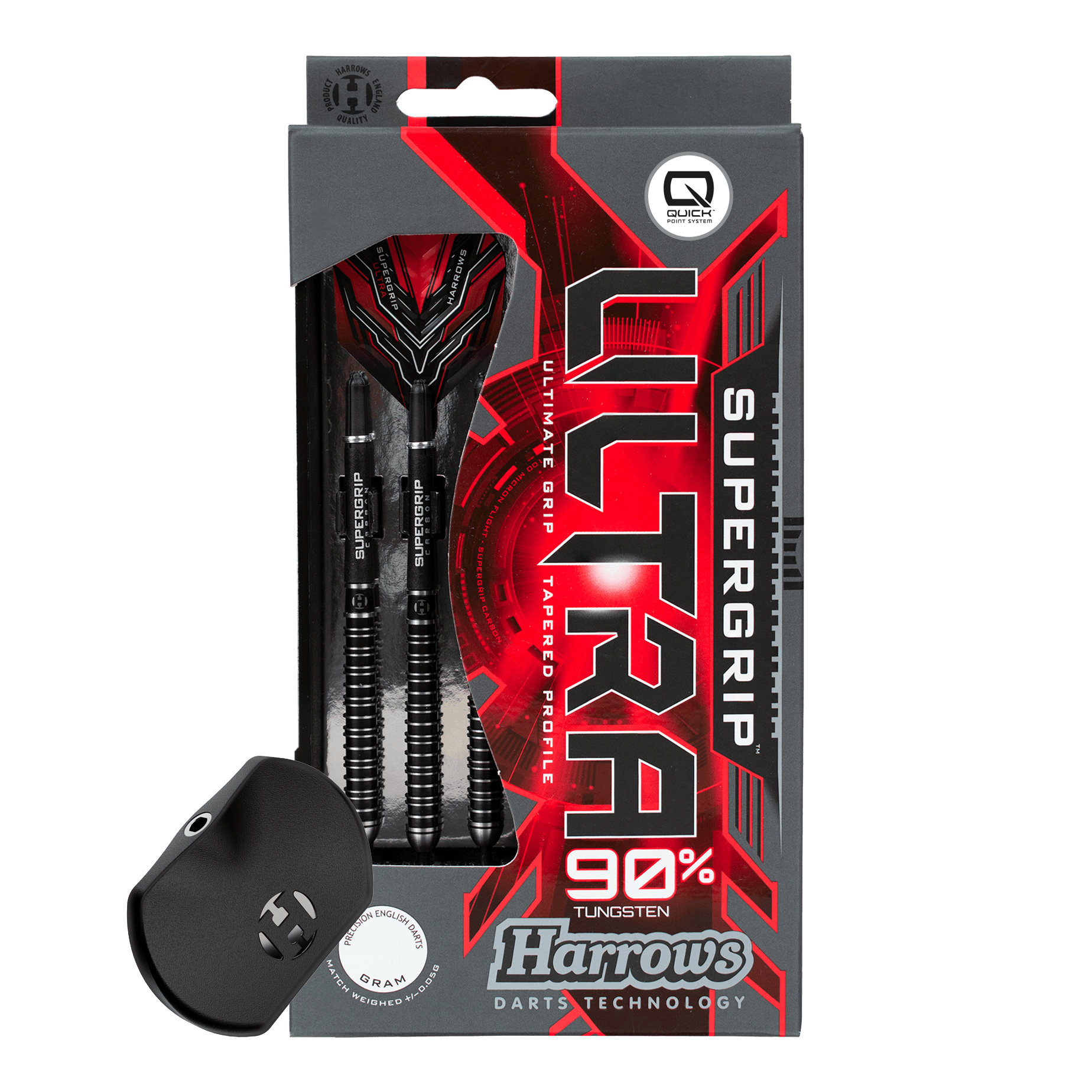 Harrows Supergrip Ultra Quick Point Steel Darts Hier wird das Harrows Supergrip Ultra Quick Point Steeldarts Set gezeigt. Die Features sind im Detail sichtbar.