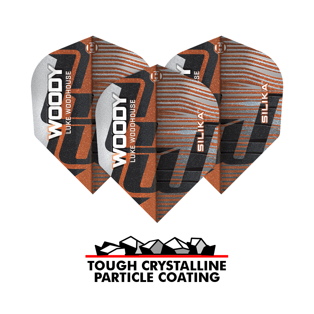 Harrows Silika Luke Woodhouse Series 3 No6 Flights ist auf diesem Bild zu sehen. Es handelt sich um einen Flight für Dartpfeile.