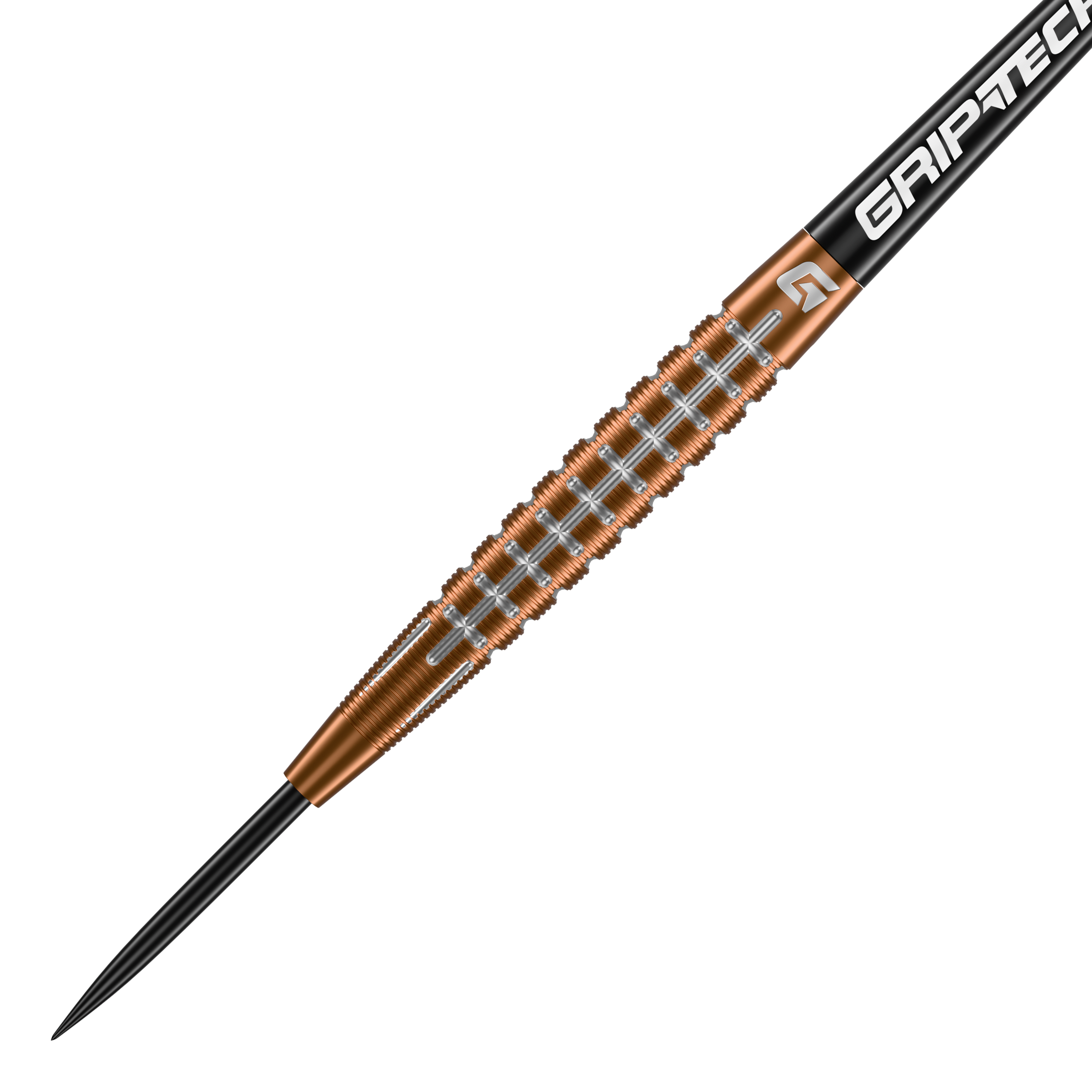 GOAT Quarterback V1 Tungsten Steel Darts Das Bild zeigt einen GOAT Quarterback V1 Tungsten Steeldart. Der Dart hat einen goldenen, geriffelten Schaft und eine schwarze Spitze.