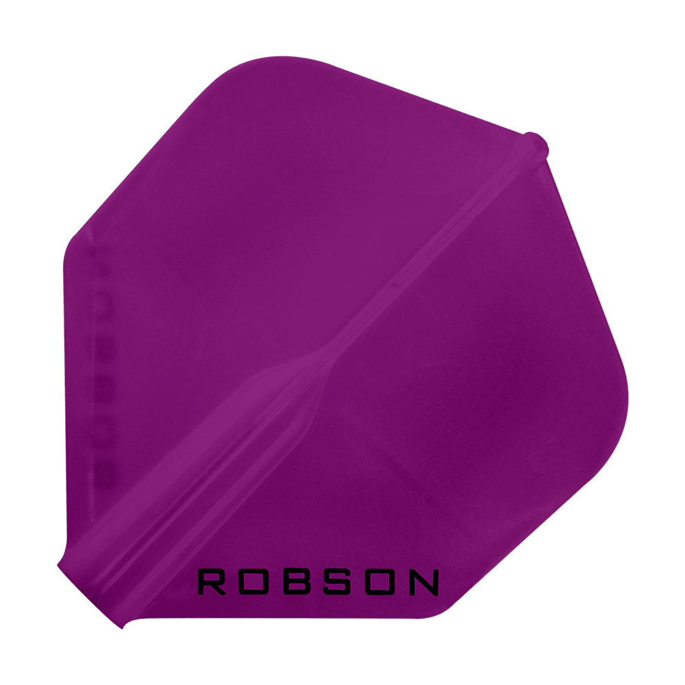 Robson Plus Flights - Standard Das Bild zeigt ein violettes Dartflugblatt in Standardform. Unten auf dem Flugblatt steht das Wort "ROBSON".