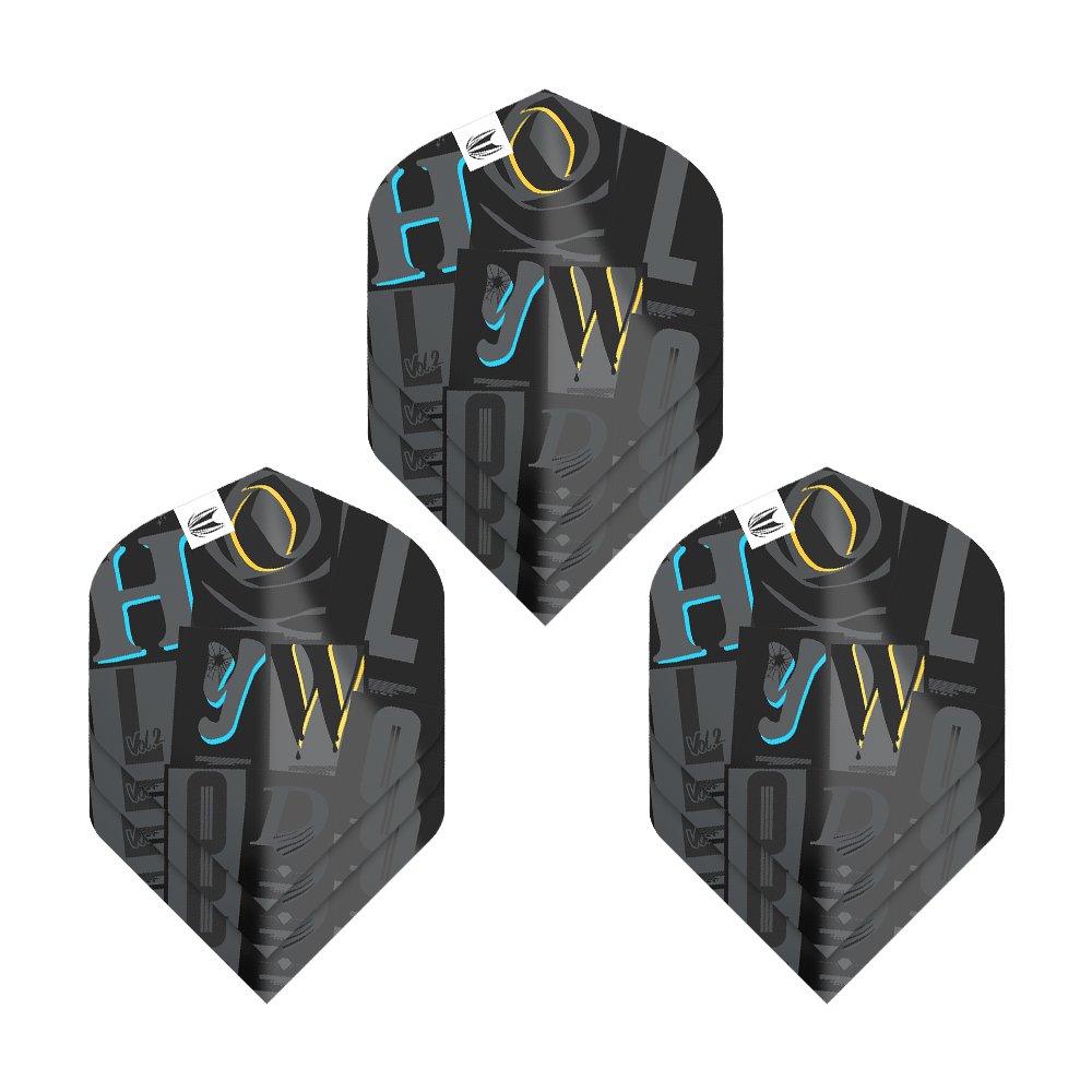 Das Bild zeigt drei Sets der "Target Pro Ultra Chris Dobey No2 Standard Flights". Die Flights sind schwarz mit farbigen Akzenten und modernen Schriftzügen gestaltet.