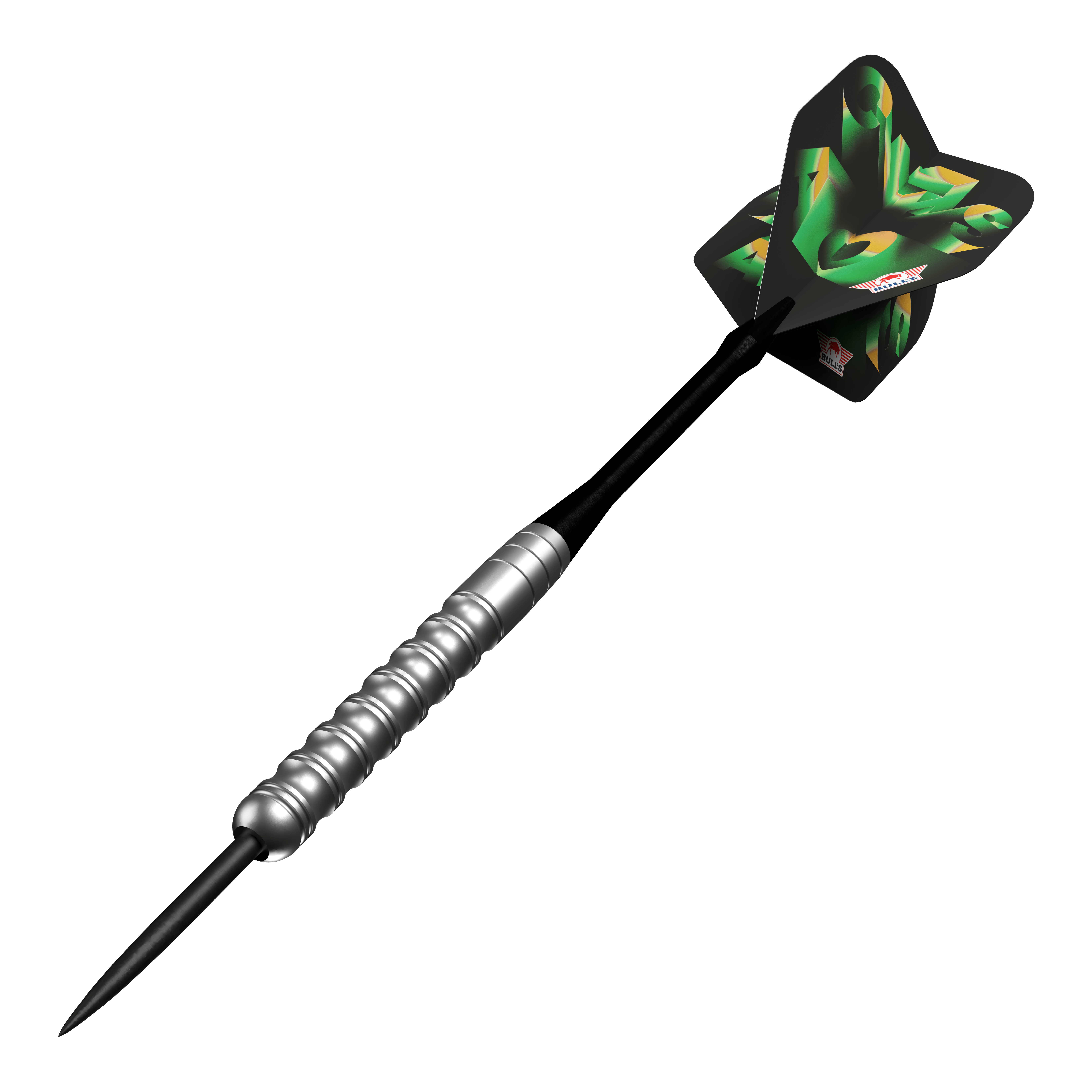 Bulls NL Chaos Green Steel Darts - 24g Das Bild zeigt die Bulls NL Chaos Green Steeldarts - 24g. Die grünen Steeldarts sind nebeneinander angeordnet.