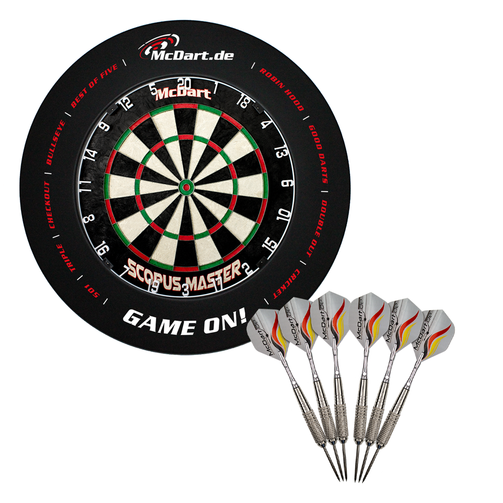 McDart Master Bundle with 6 steel darts and GameOn Surround