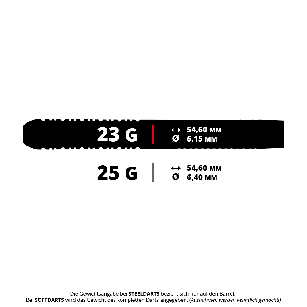 Dieses Bild stellt einen Steeldartpfeil der Winmau Brendan Dolan Signature Series dar, Gewicht 23 Gramm. Das Produkt befindet sich auf weißem Hintergrund.