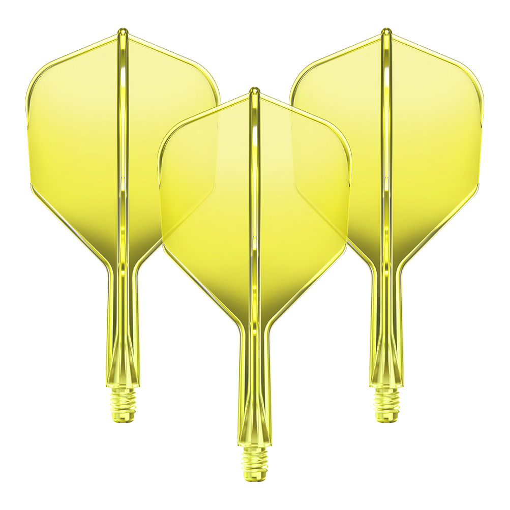 Ein Flight-Shaft-System GOAT A1R No6 in Neon-Gelb mit 19mm Länge ist zu sehen. Das Set besteht aus Komponenten für Dartpfeile.