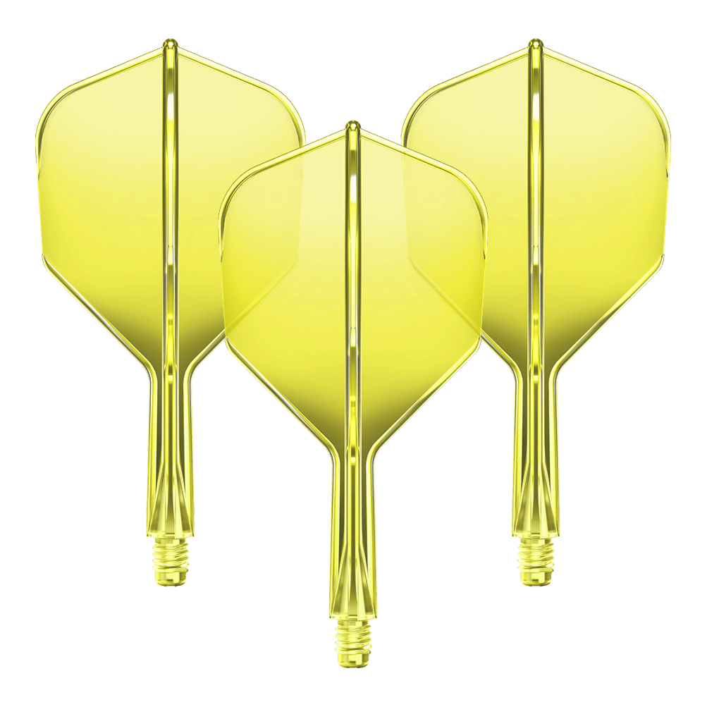 GOAT A1R No6 Flight Shaft System - Neon Yellow Ein Flight-Shaft-System GOAT A1R No6 in Neon-Gelb mit 19mm Länge ist zu sehen. Das Set besteht aus Komponenten für Dartpfeile.