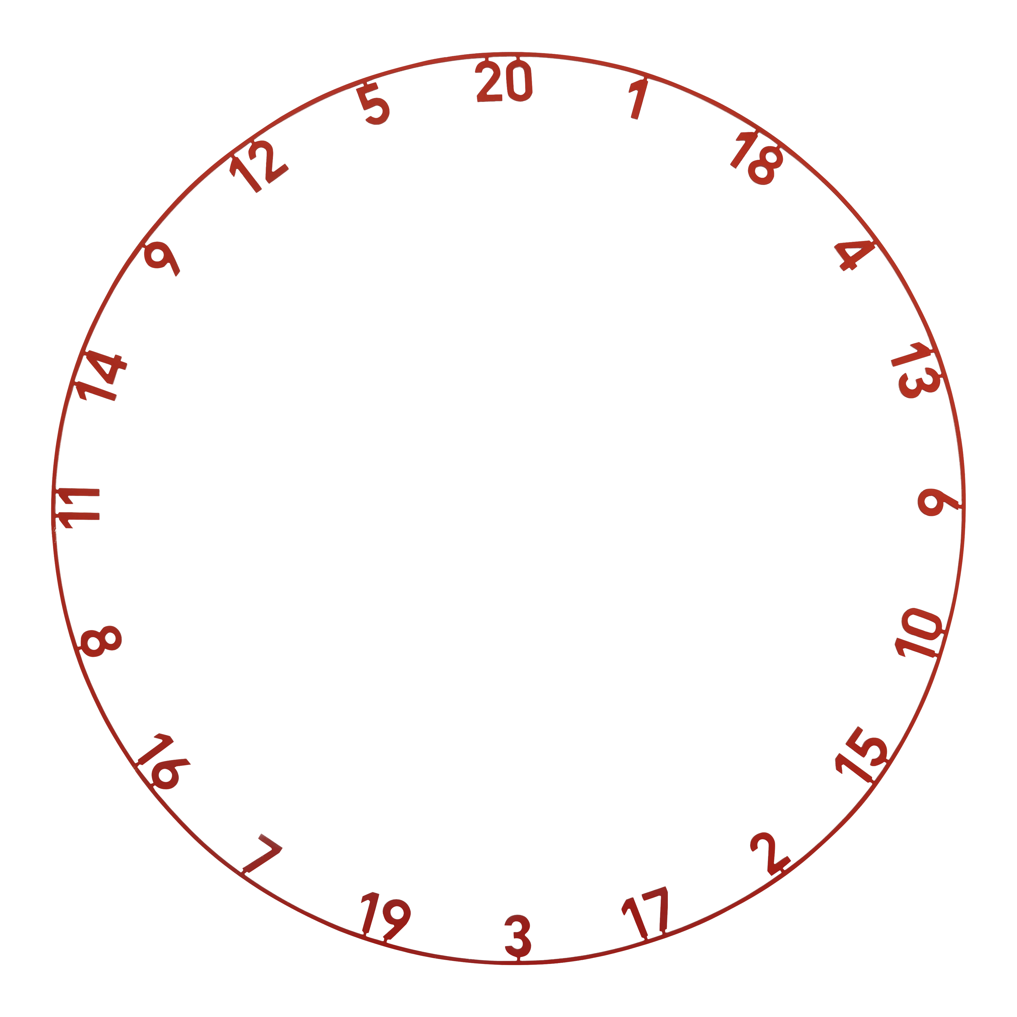 Precise 180 OnePiece Lasercut Number Ring Das Bild stellt das Produkt ONE1003_Precise180_OnePiece_Lasercut_Zahlenring_FadedRed_1 dar. Es handelt sich vermutlich um einen lasergeschnittenen Zahlenring in Rot für ein Dartboard.