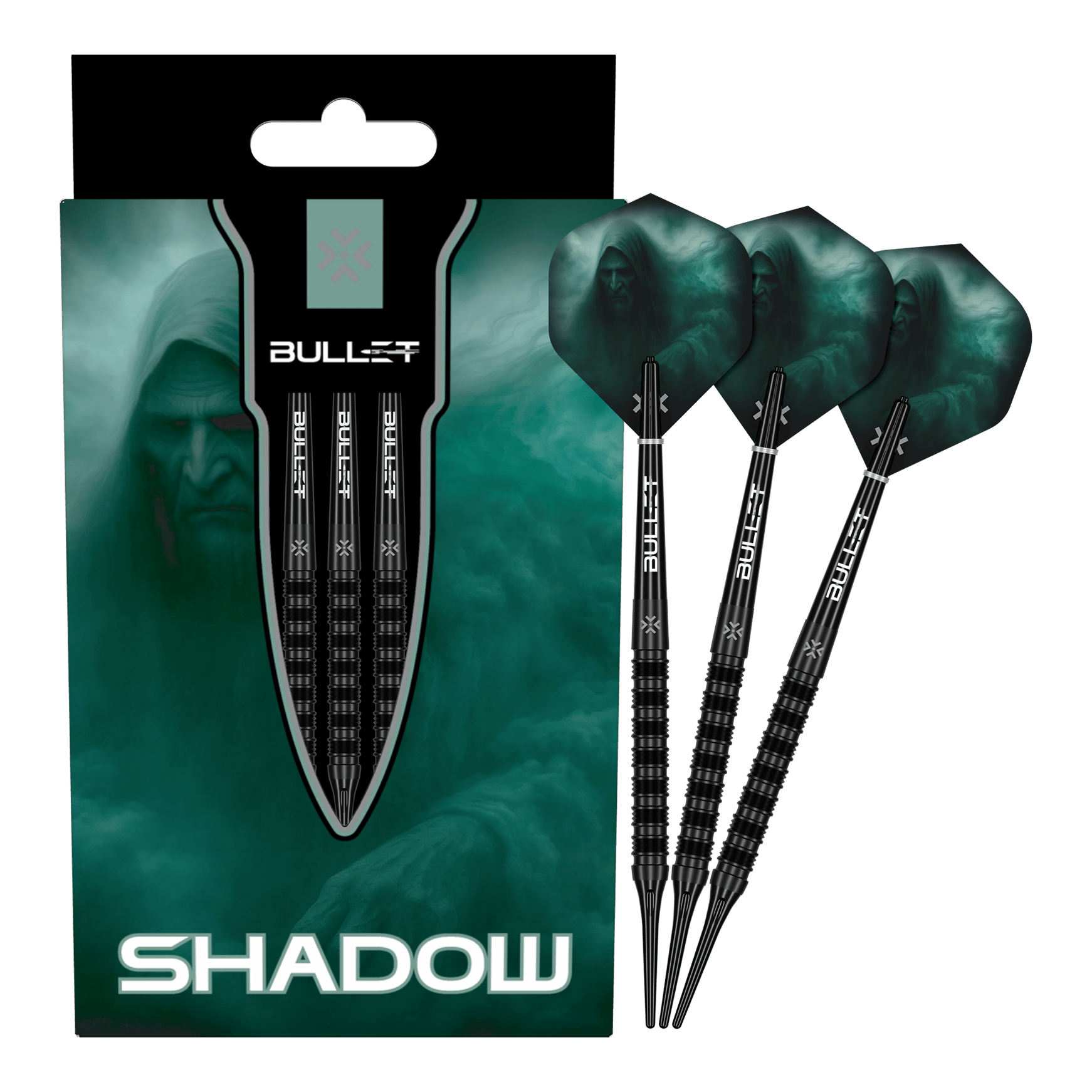 Bullet Shadow Softdarts - 20g Das Foto zeigt die Bullet Shadow Softdarts - 20g in Gesamtansicht. Diese Darts eignen sich bestens zum präzisen Werfen.