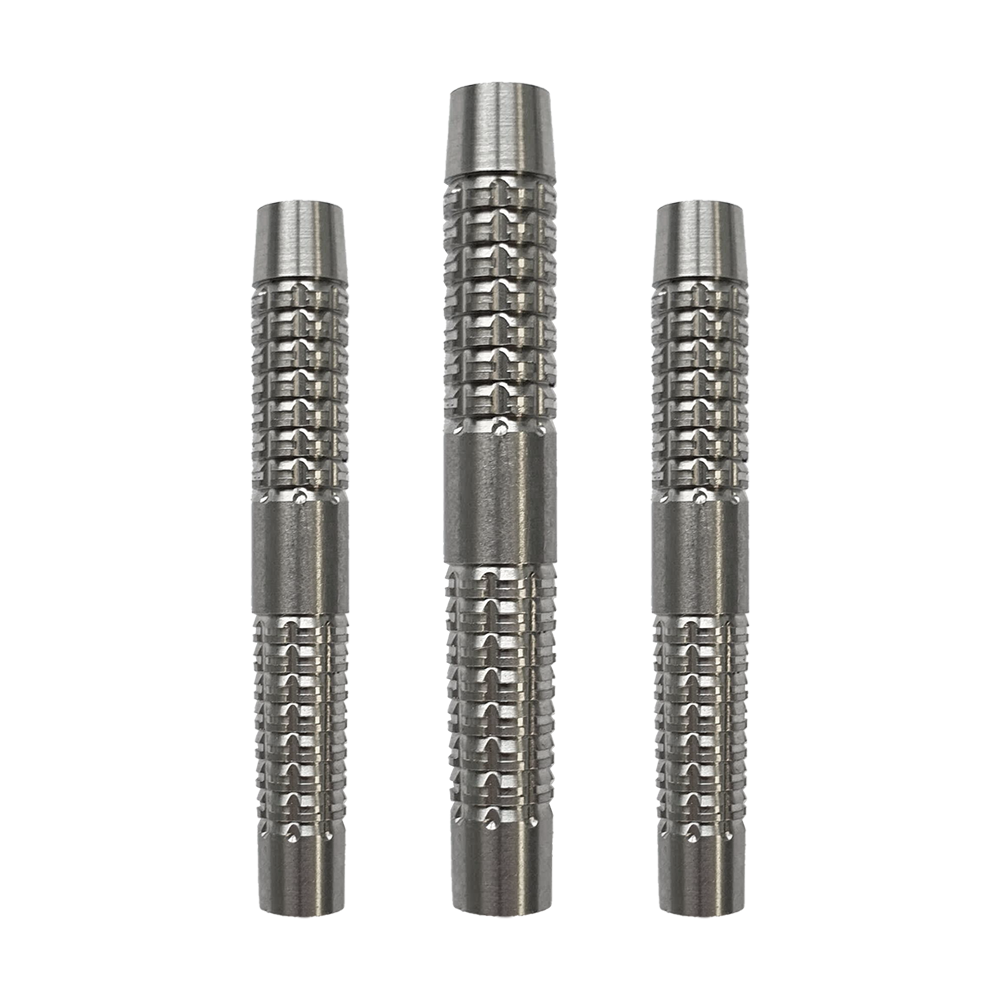 McDart SilverGrip Softdart Barrels - 20g Das Bild zeigt drei silberne Dart-Barrels der Marke McDart SilverGrip Softdart, jeweils mit einem Gewicht von 20 Gramm. Die Barrels haben eine strukturierte, griffige Oberfläche für besseren Halt.
