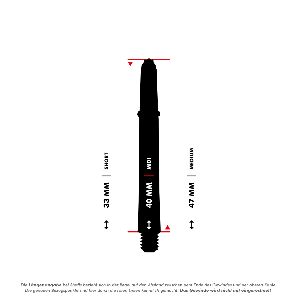 HR327_Harrows_Supergrip_Fusion_Shafts_5_40mmUCxFNEShJr6Z0 Das Bild zeigt die Harrows Supergrip Fusion Shafts in Gelb. Es werden die drei Längen Short (33 mm), Midi (40 mm) und Medium (47 mm) dargestellt.