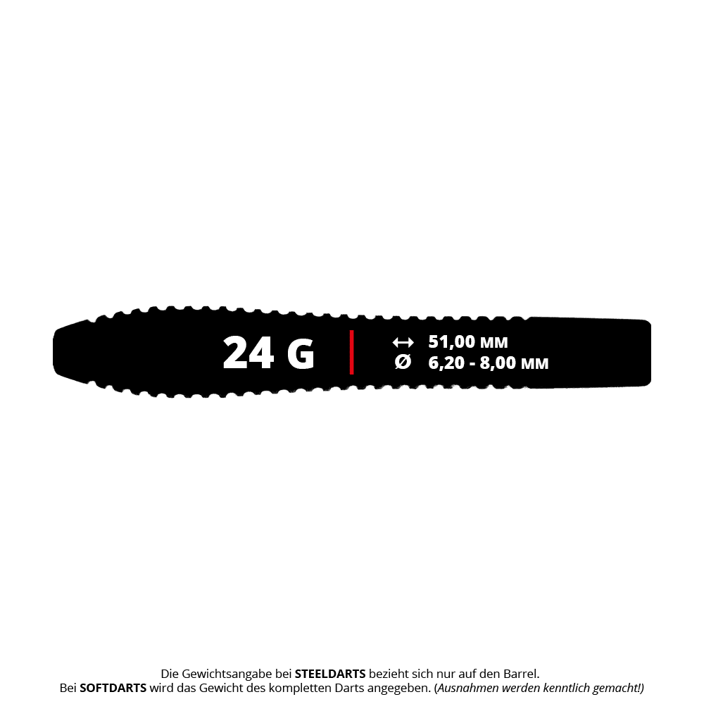 McDart Black Ring Teardrop Steeldart Barrels - 24g Dieses Bild zeigt die McDart Black Ring Teardrop Steeldart-Barrels in 24g-Ausführung. Die Barrels haben eine tropfenförmige Struktur für präzises Dartspiel.