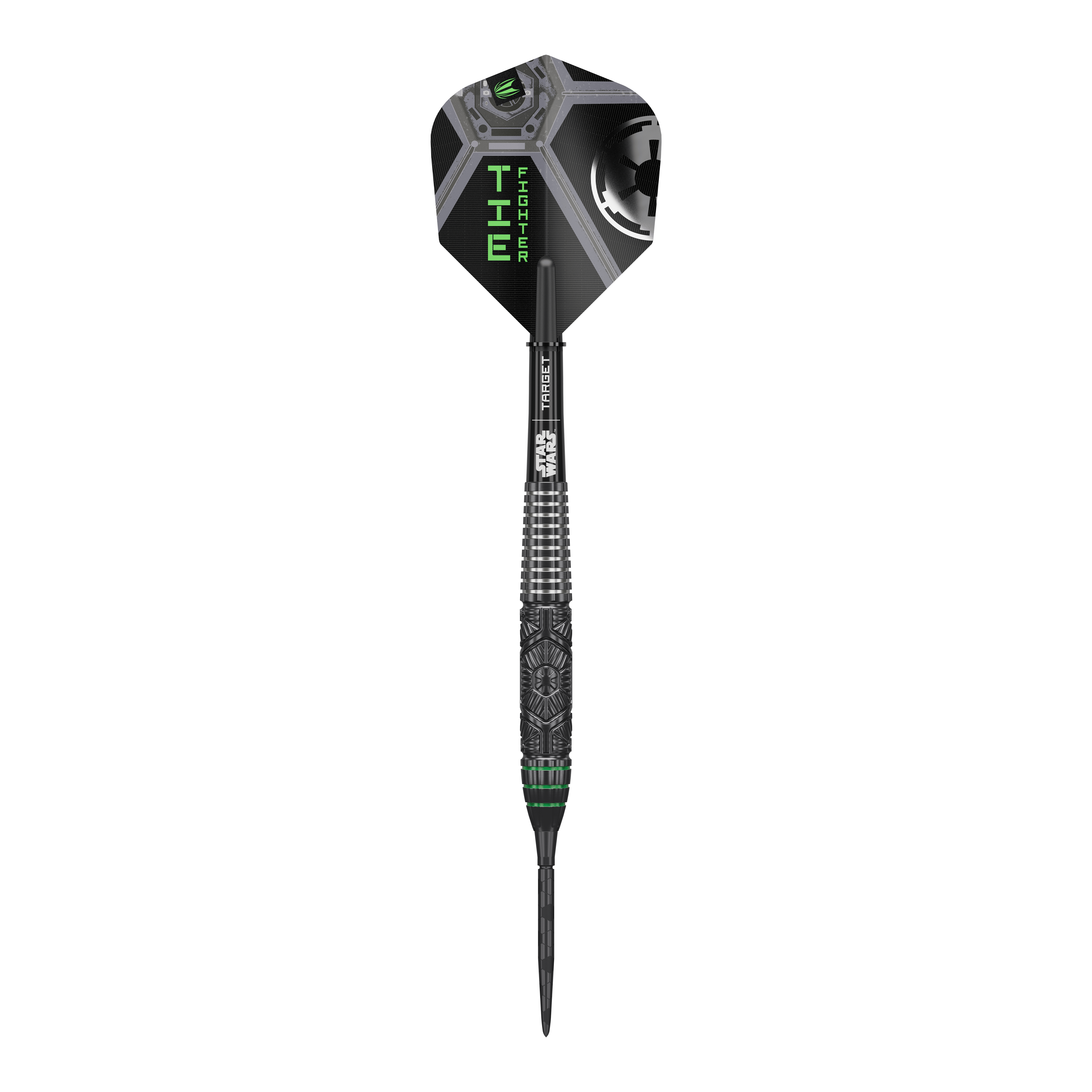 Target Star Wars Tie Fighter Swiss Point Steel Darts Das Bild präsentiert Target Star Wars Tie Fighter Swiss Point Steeldarts. Diese Darts sind im Design eines Tie Fighters gestaltet.
