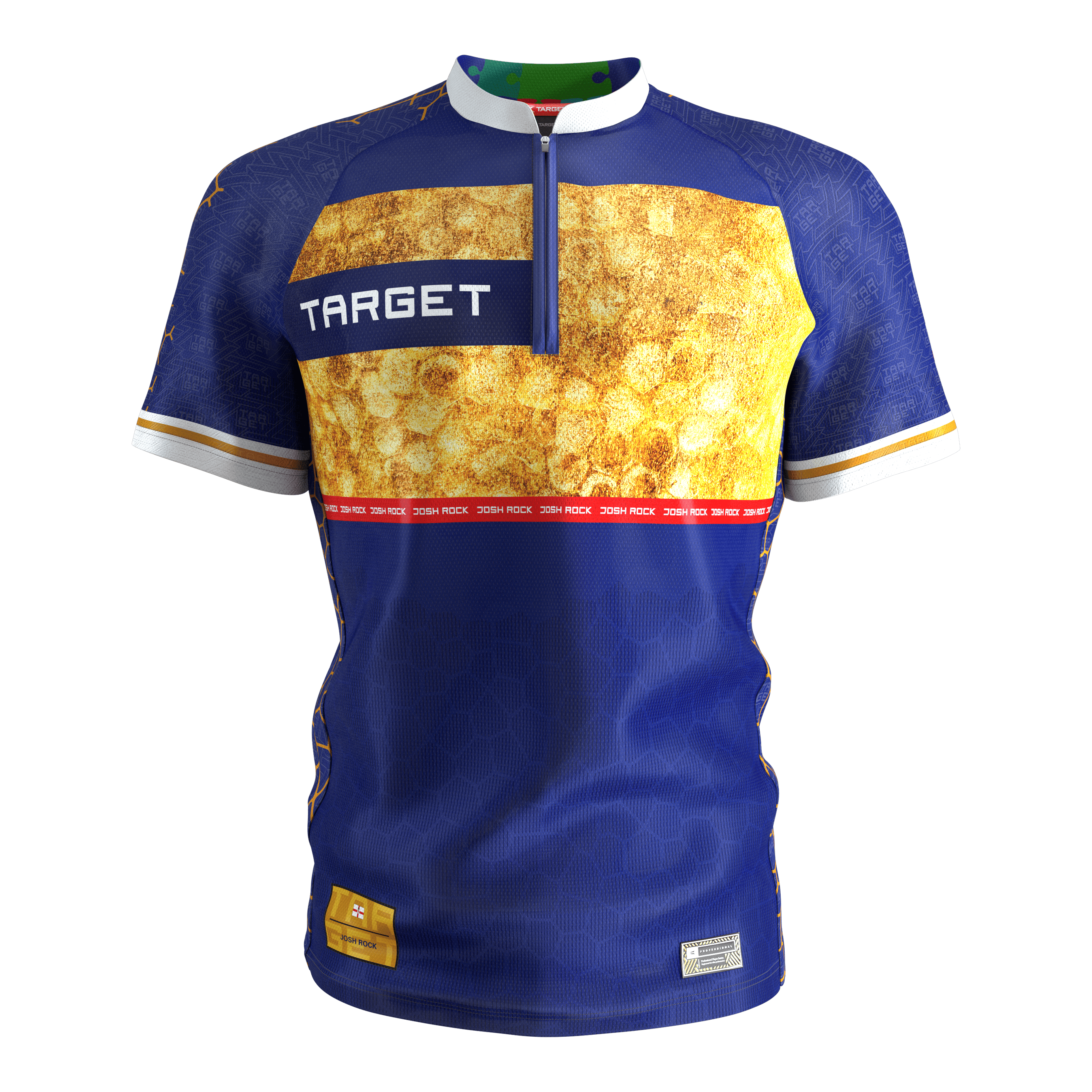 Target Coolplay Josh Rock Dart Shirt 2025 Zu sehen ist das Target Coolplay Josh Rock Dartshirt 2025. Das Shirt hat ein auffälliges und sportliches Aussehen.