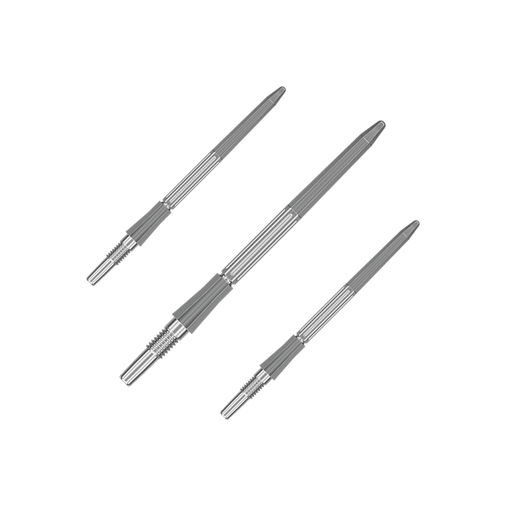 Target Elysian Archetype 43 Swiss Point Steel Dart Tips - Silver Auf dem Bild ist ein Set silberner Dartspitzen mit einer Länge von 35mm zu sehen. Die Dartspitzen passen zum Swiss Point System.