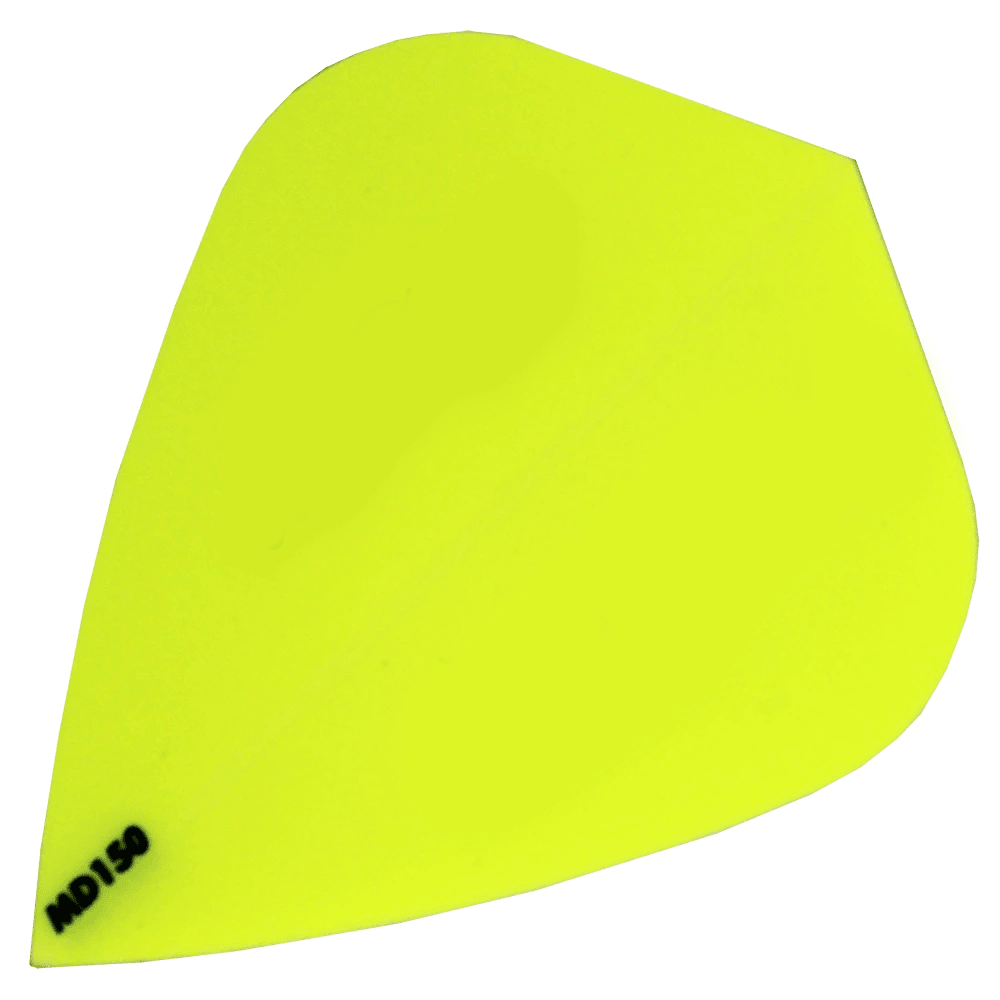 MD150-Kite-Gelb Das Bild zeigt ein leuchtend gelbes Dartflight des Modells „McDart MD150 – Kite Flight“. In der unteren linken Ecke steht in schwarzer Schrift „MD150“.