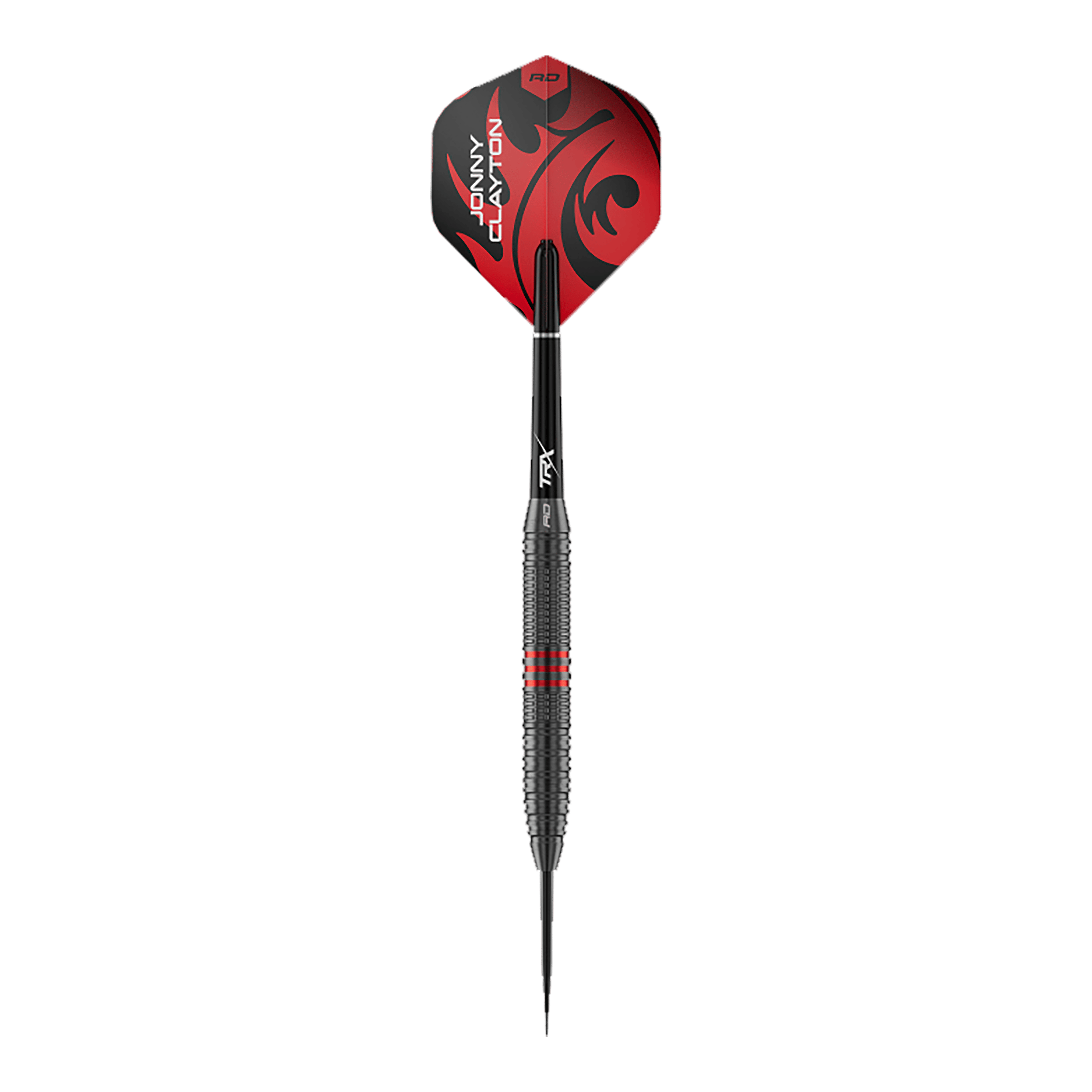Red Dragon Jonny Clayton Core Brass Steeldarts - 21g Abgebildet ist ein einzelner Red Dragon Jonny Clayton Core Brass Steeldart mit 21g Gewicht. Der Dart zeigt goldene Akzente und ein markantes Griffdesign.