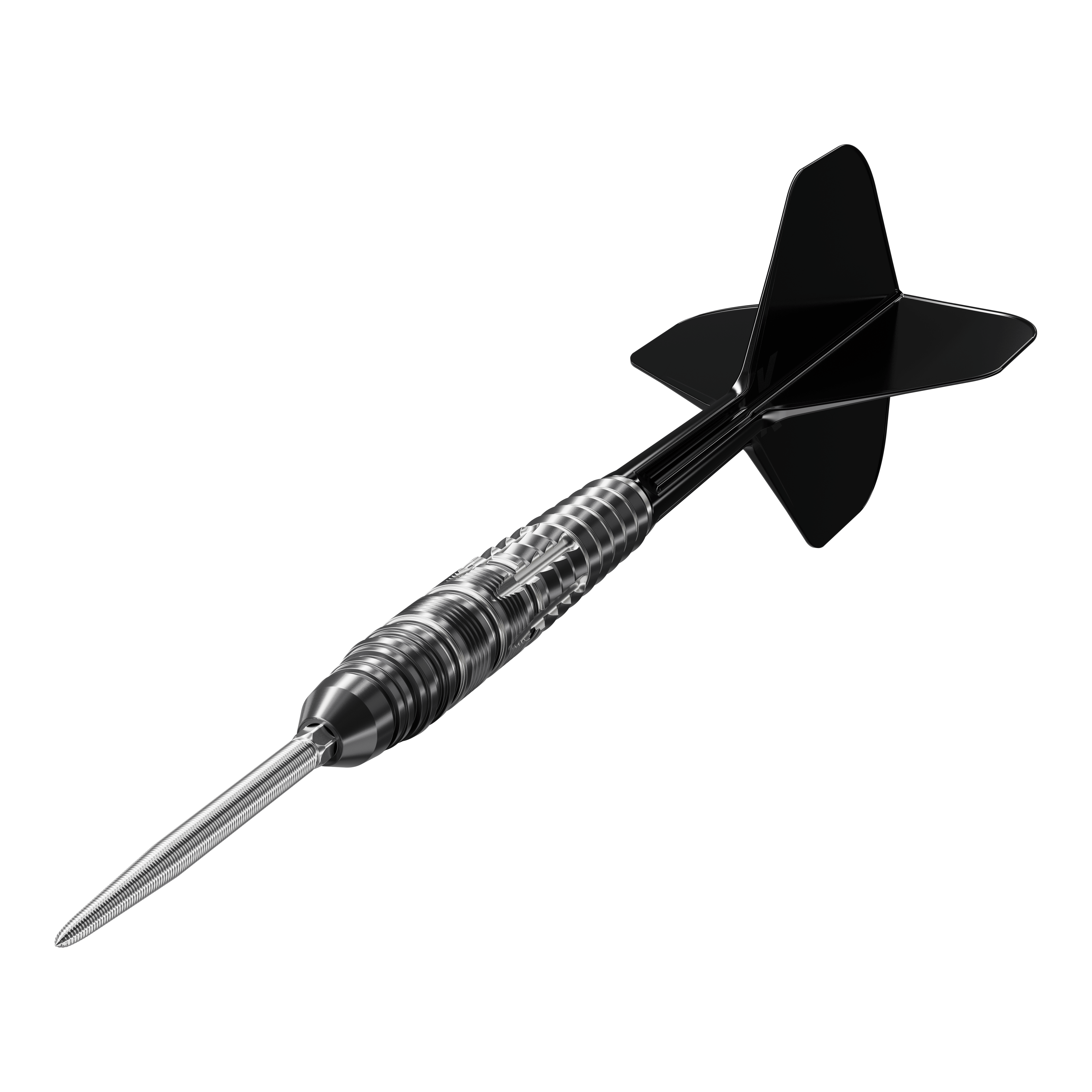 Zu sehen sind die Target Japan Black Marque Blaze Swiss Point Steeldarts - 23g aus einer anderen Perspektive. Die Darts haben eine schwarze, stilvolle Optik.