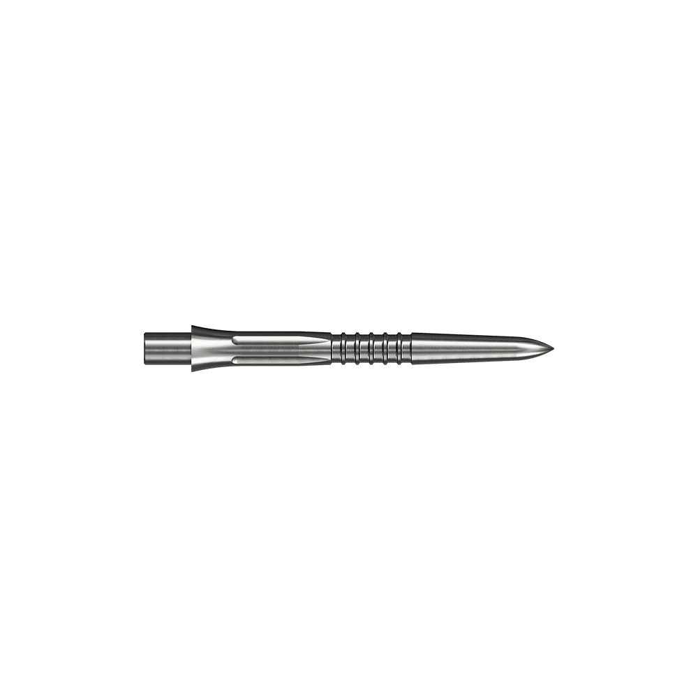 Mission Caliburn EVO dart tips GV1 - silver Das Bild zeigt eine silberne Steeldartspitze mit 26mm Länge. Es handelt sich um Mission Caliburn EVO GV1 Steeldartspitzen.