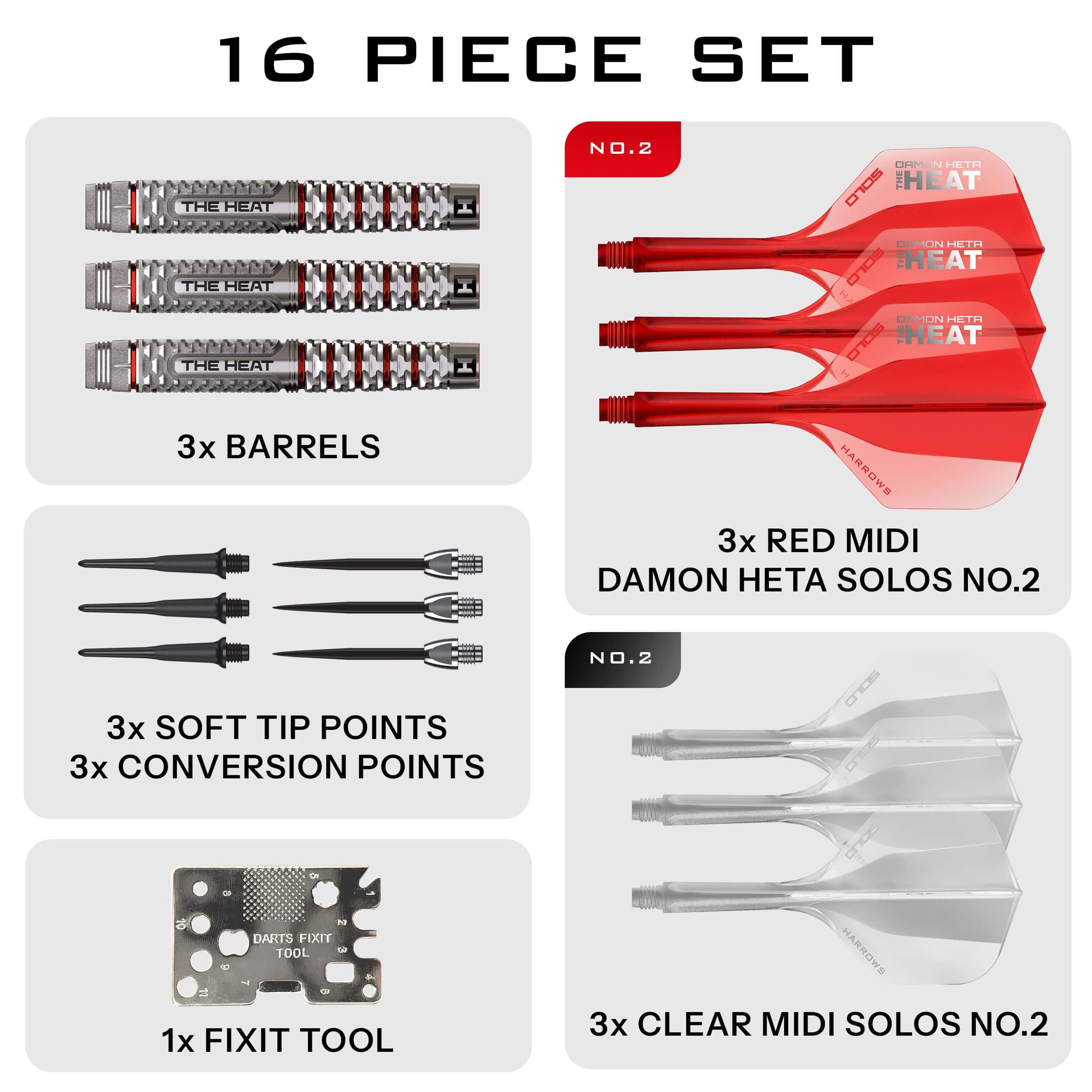 Harrows Damon Heta Geo Softdarts - 18g Harrows Damon Heta Geo Softdarts mit 18g sind zu sehen. Die Darts sind schlank und detailliert gestaltet.