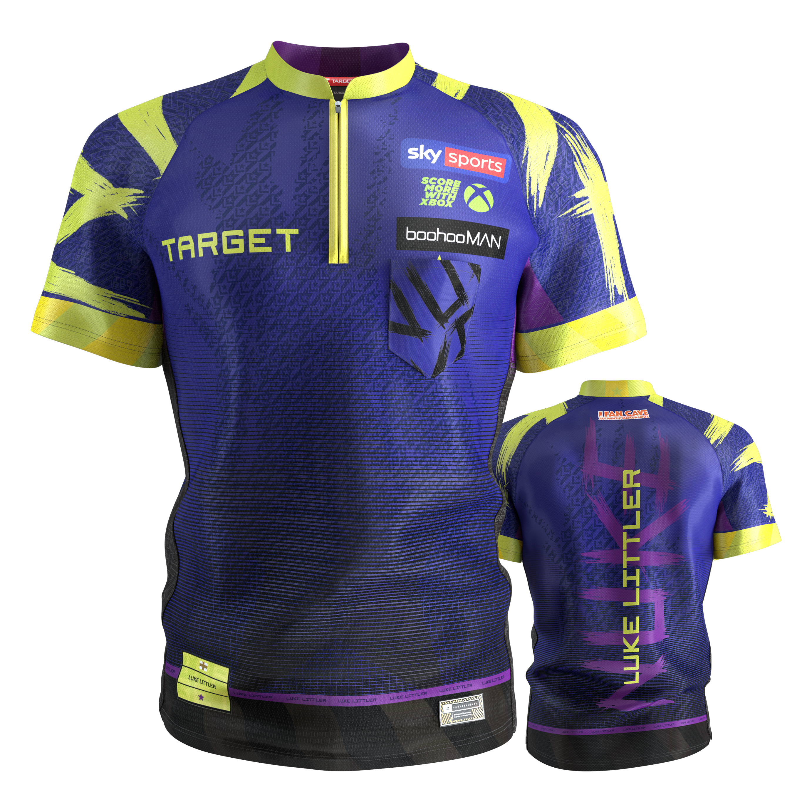 Target Luke Littler dart shirt 2026 Das Bild zeigt das Target Luke Littler Dartshirt 2026. Die Kleidung wurde speziell für Dartsport entworfen.