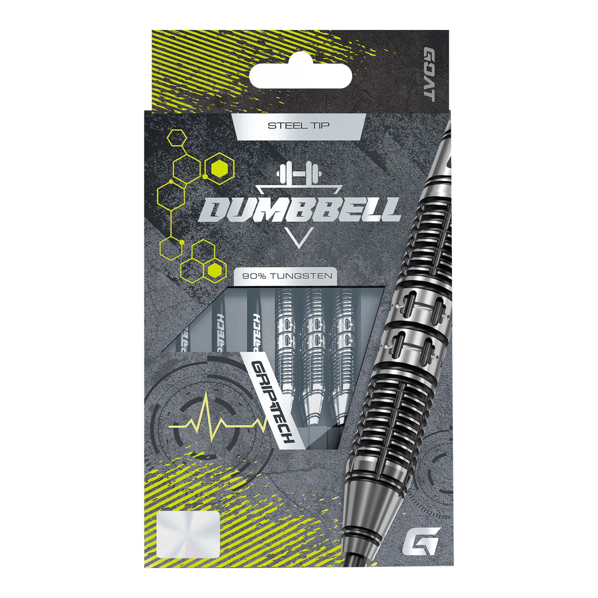 Hier sieht man die GOAT Dumbbell Steeldarts. Die Steeldarts besitzen ein unverwechselbares Aussehen.