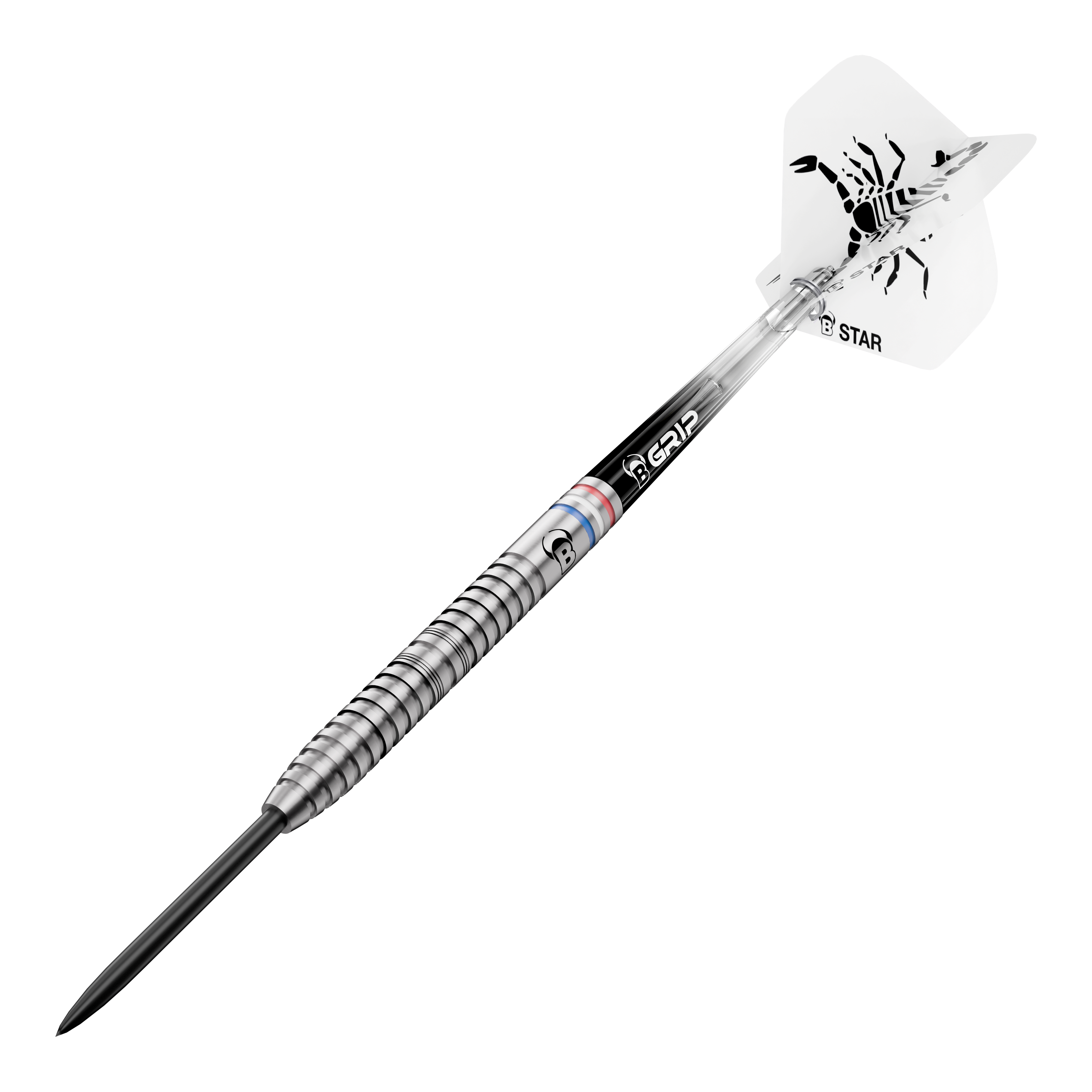 Abgebildet sind die Bulls Challenger Kendji Steinbach Steeldarts mit einem Gewicht von 23g. Die Darts haben ein markantes Design und sind speziell für Steeldart-Spieler entwickelt.
