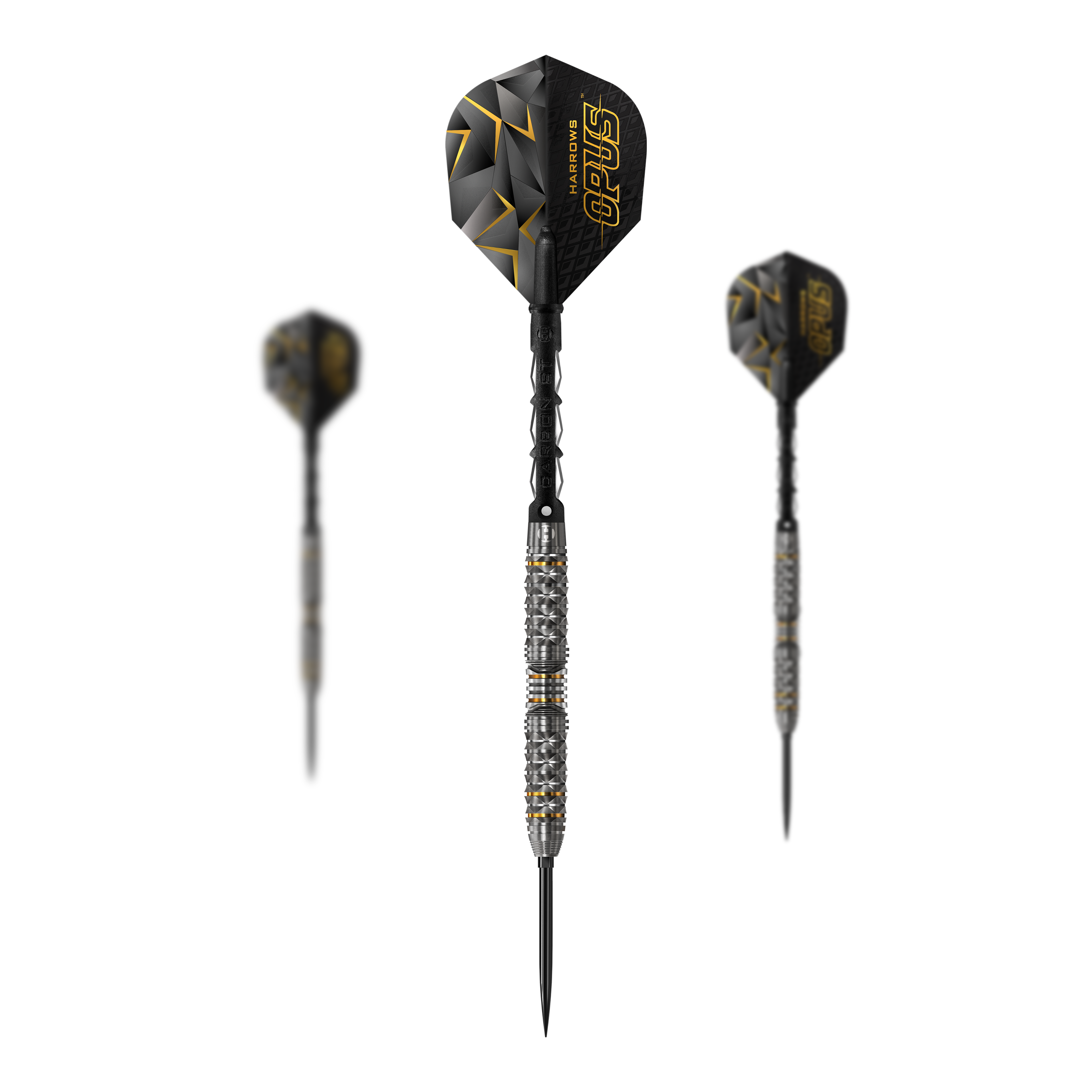Harrow's Opus Quick Point steel darts Harrows Opus Quick Point Steeldarts - 23g. Auf dem Bild ist ein Set Steeldarts mit dem Namen Harrows Opus Quick Point zu sehen.