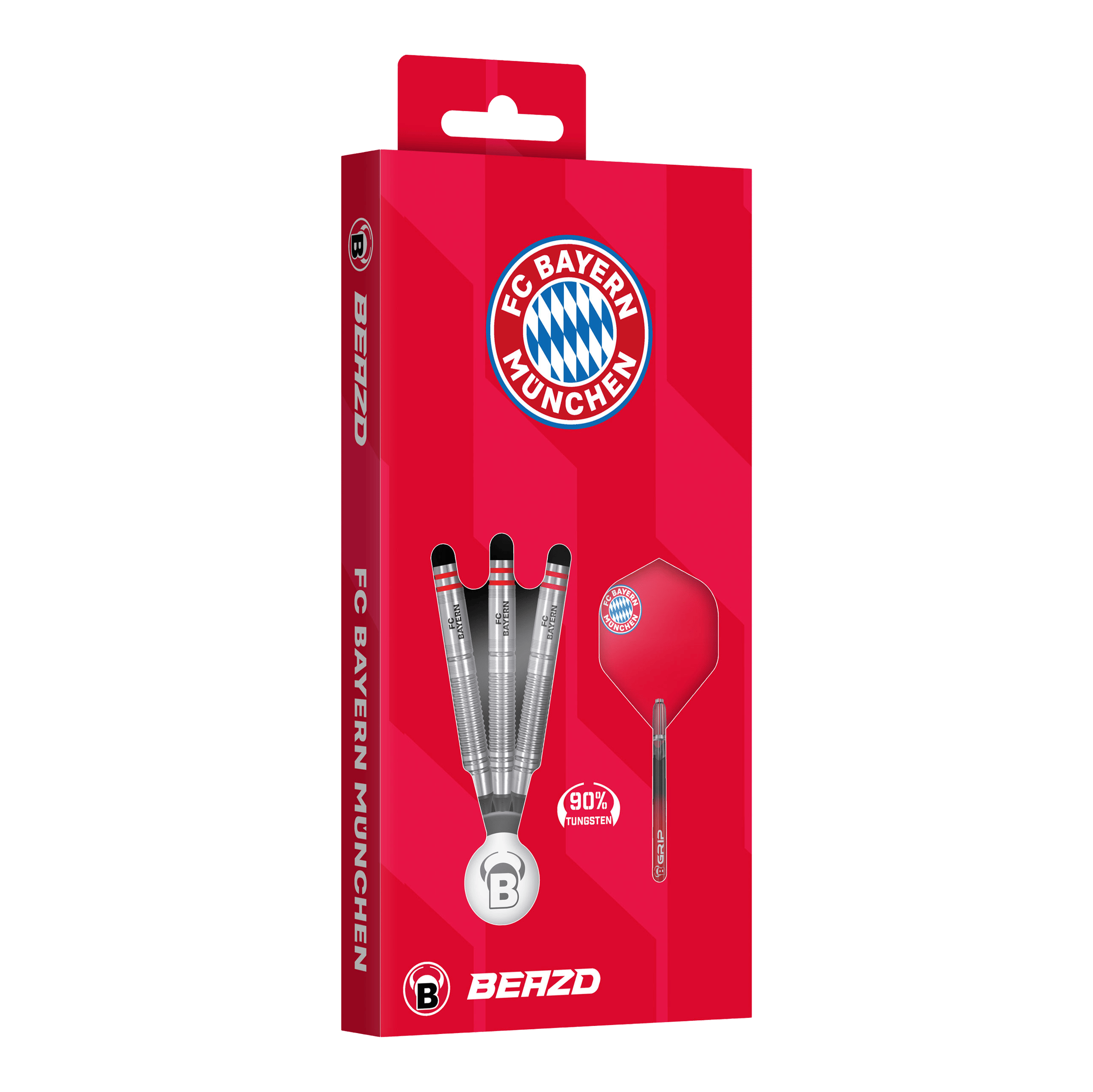 Beazd FC Bayern München Tungsten Softdarts – 18g als Set sichtbar. Die Darts sind mit Aufdruck und typischer Form dargestellt.