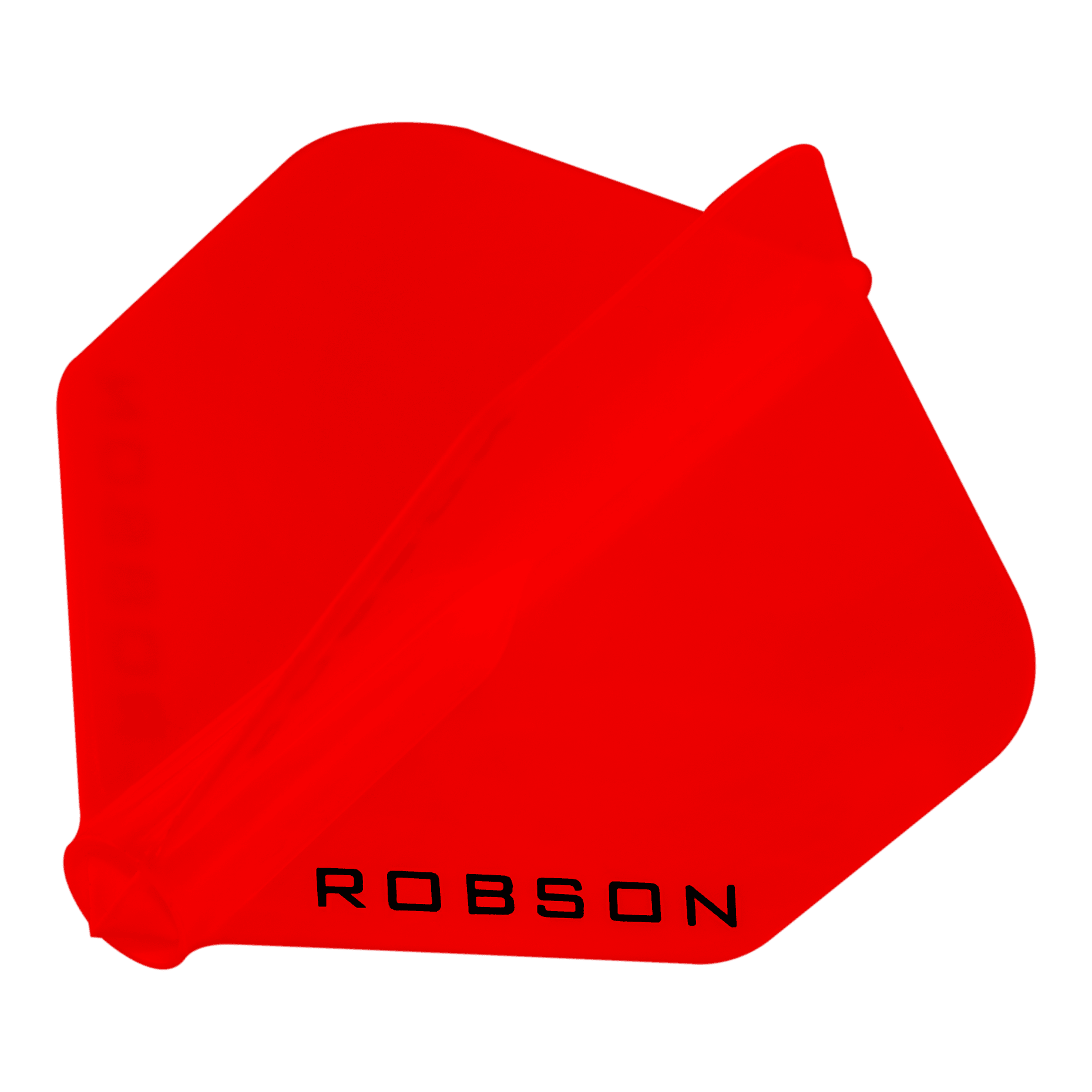 Robson Plus No6 Flights Das Bild zeigt einen roten Dartflight mit der Aufschrift "ROBSON". Der Flight hat eine sechseckige Form und ist komplett rot gefärbt.