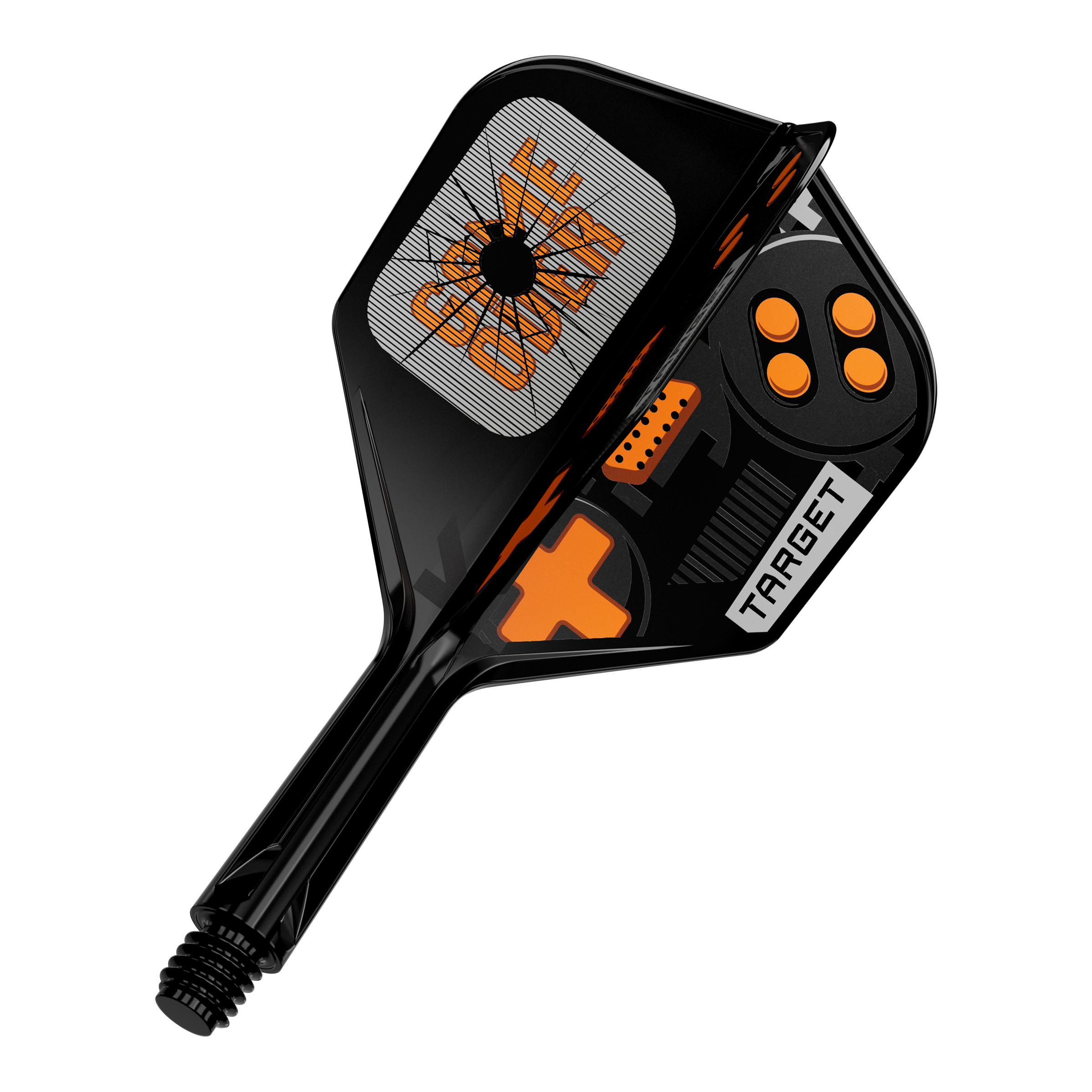 Das Bild zeigt einen einzelnen Dart Flight. Es handelt sich um das Modell 410576 Target K-Flex GameOver No6 Flights 19mm.