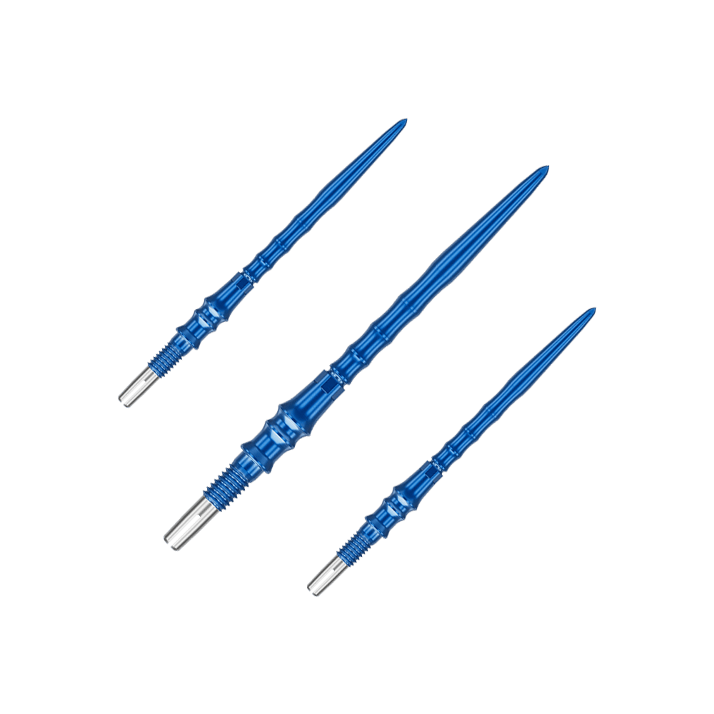 Target Japan Premium Swiss Point Dart Tips - Blue Hier ist ein Set aus blauen Dartspitzen abgebildet. Die Spitzen haben eine Länge von 35 mm.