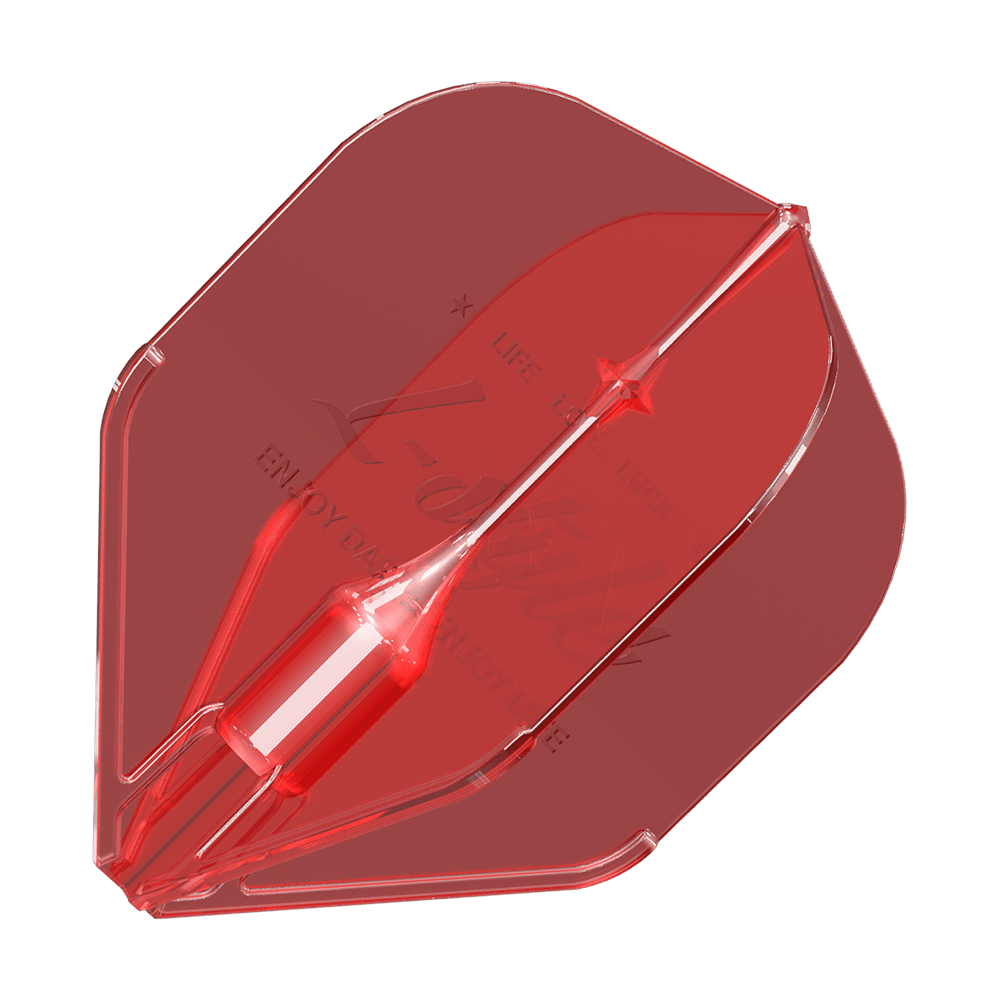 L-Style Fantom L1EZ Flights Red Das Bild zeigt ein rotes Dartflight mit dem Namen „L-Style Fantom L1EZ Flights Red“. Das Flight hat eine transparente Struktur und eine klassische Form.