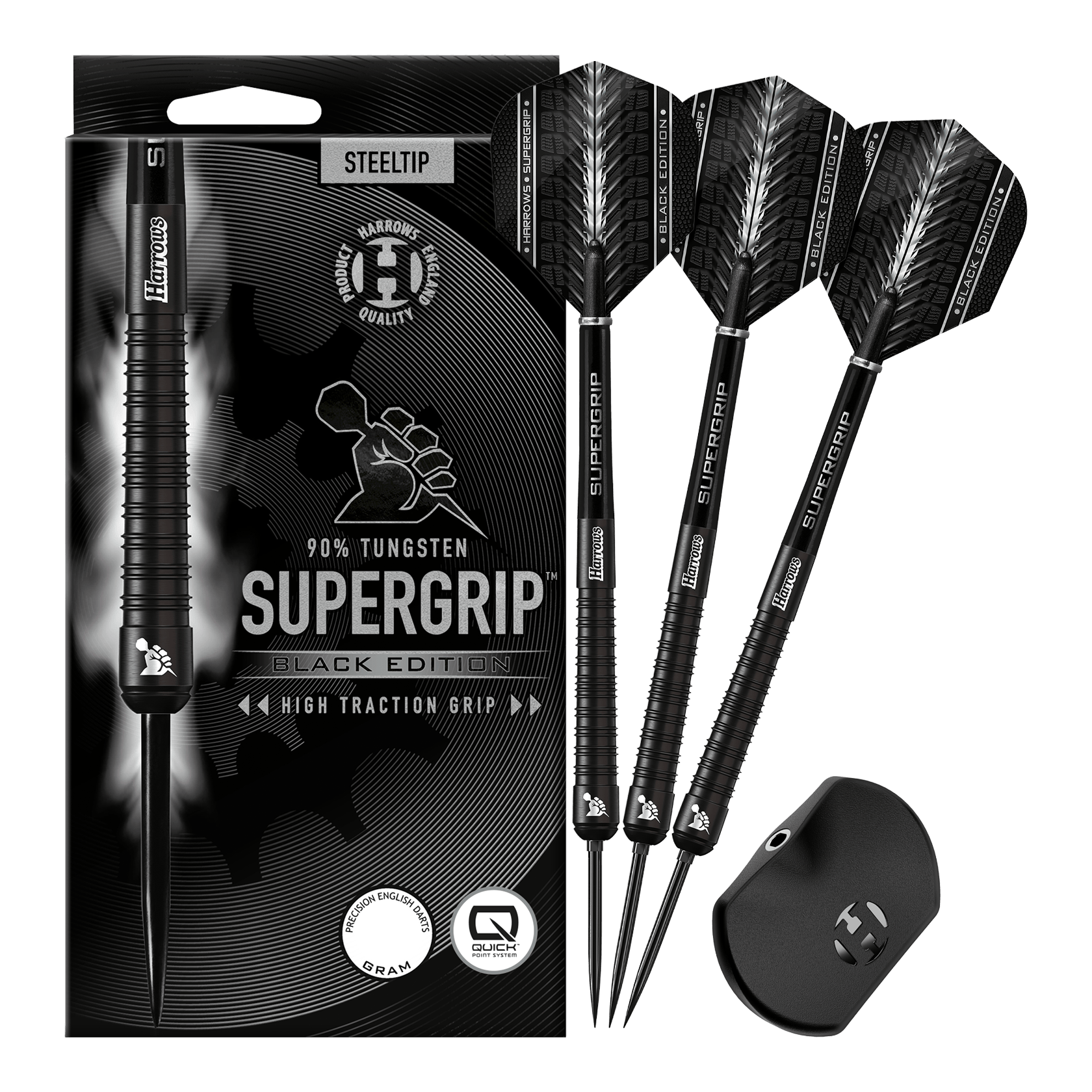 Harrows Supergrip 90 Black Edition Quick Point Steel Darts Harrows Supergrip 90 Black Edition Quick Point Steel Darts