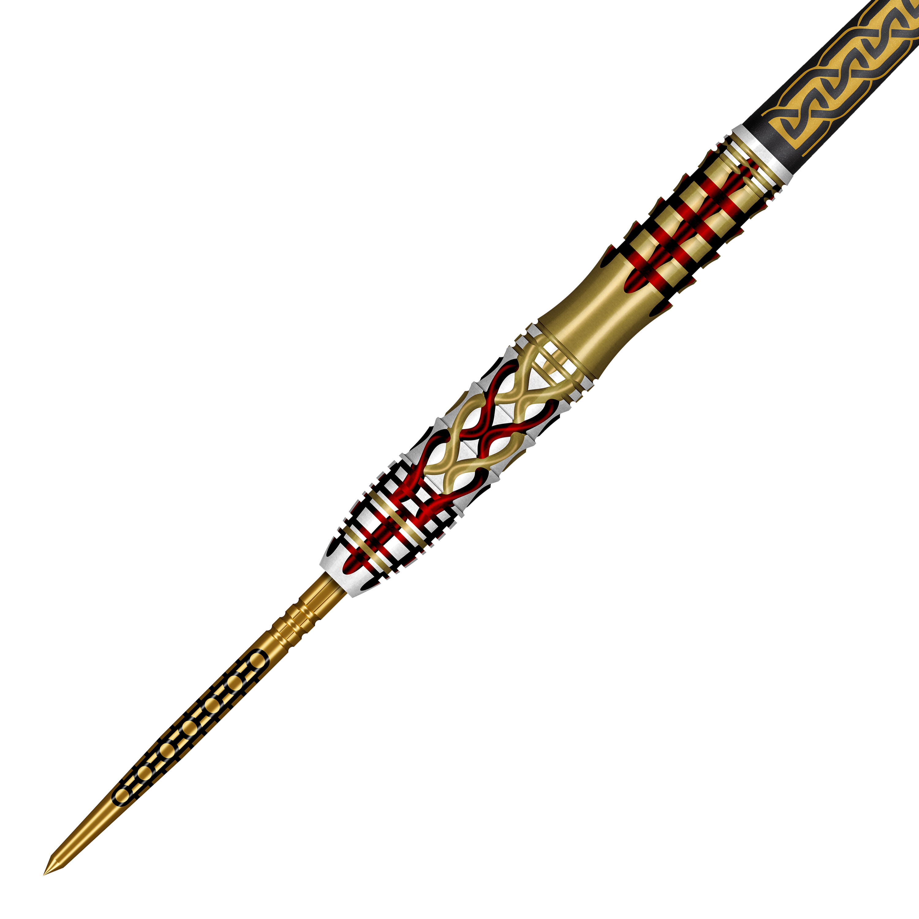 Auf dem Bild sind Shot Goths Alaric Turbo Point Steeldarts mit einem Gewicht von 23g zu sehen. Diese Darts sind ideal für den Einsatz am Steeldartboard.