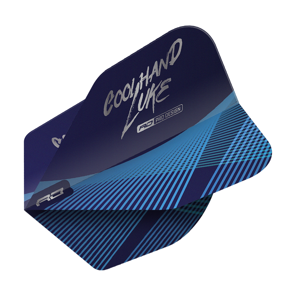 Red Dragon Luke Humphries Coolhand Blue Silver No6 Flights Das Bild zeigt die "Red Dragon Luke Humphries Coolhand Blue Silver No6 Flights" für Dartpfeile. Die Flights sind dunkelblau mit silberner und blauer Schrift und Linien gestaltet.