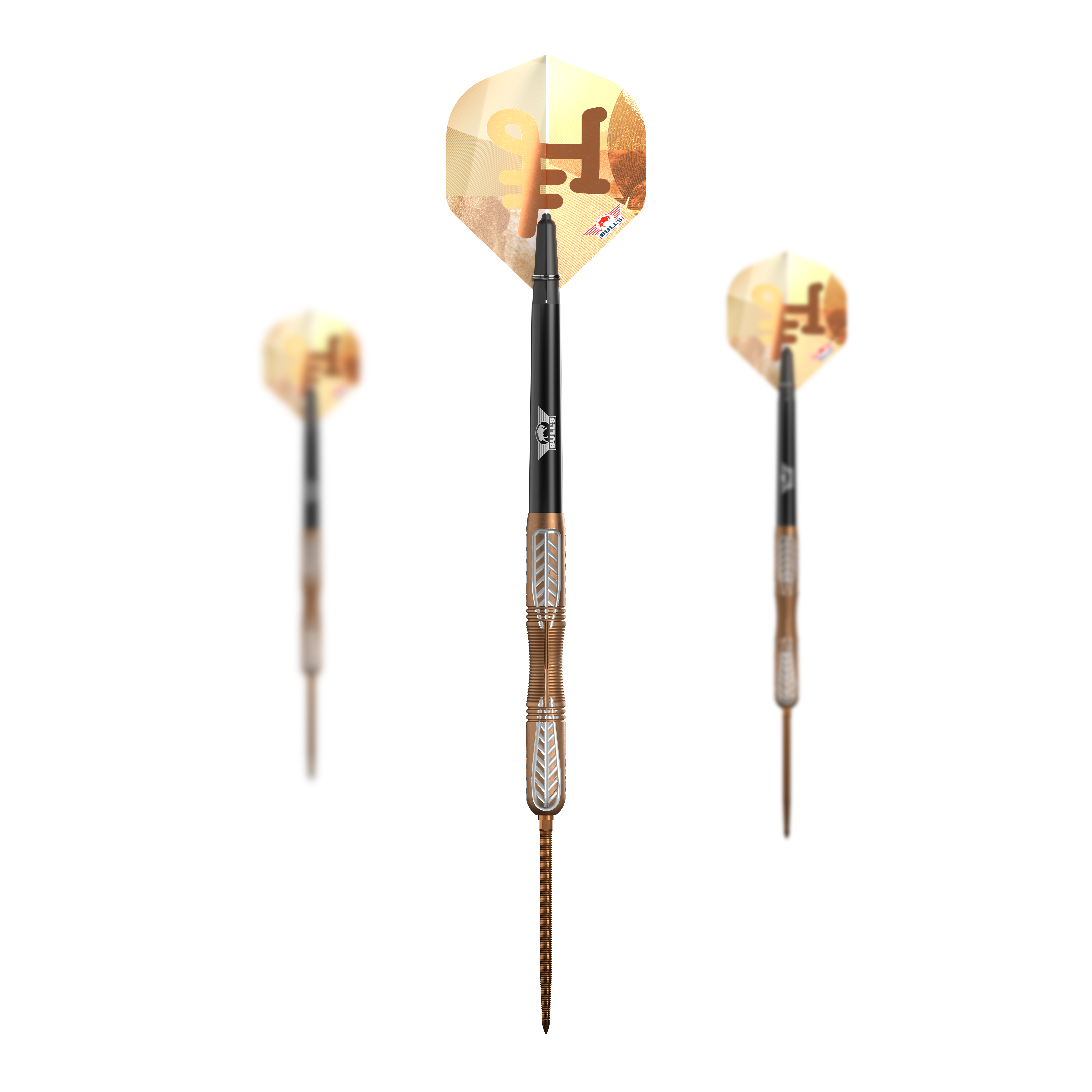 Bulls NL Bronzo True Convertible Point Steel Darts Abgebildet ist das Set Bulls NL Bronzo True Convertible Point Steeldarts. Mehrere Darts sind im Paket enthalten.