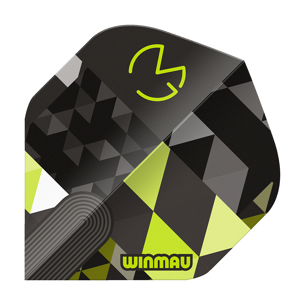 Winmau Prism Delta MvG Logo Green No2 Standard Flights Das Bild zeigt Winmau Prism Delta MvG Logo Green No2 Standard Flights. Es handelt sich um ein Set Flight-Aufsetzer.