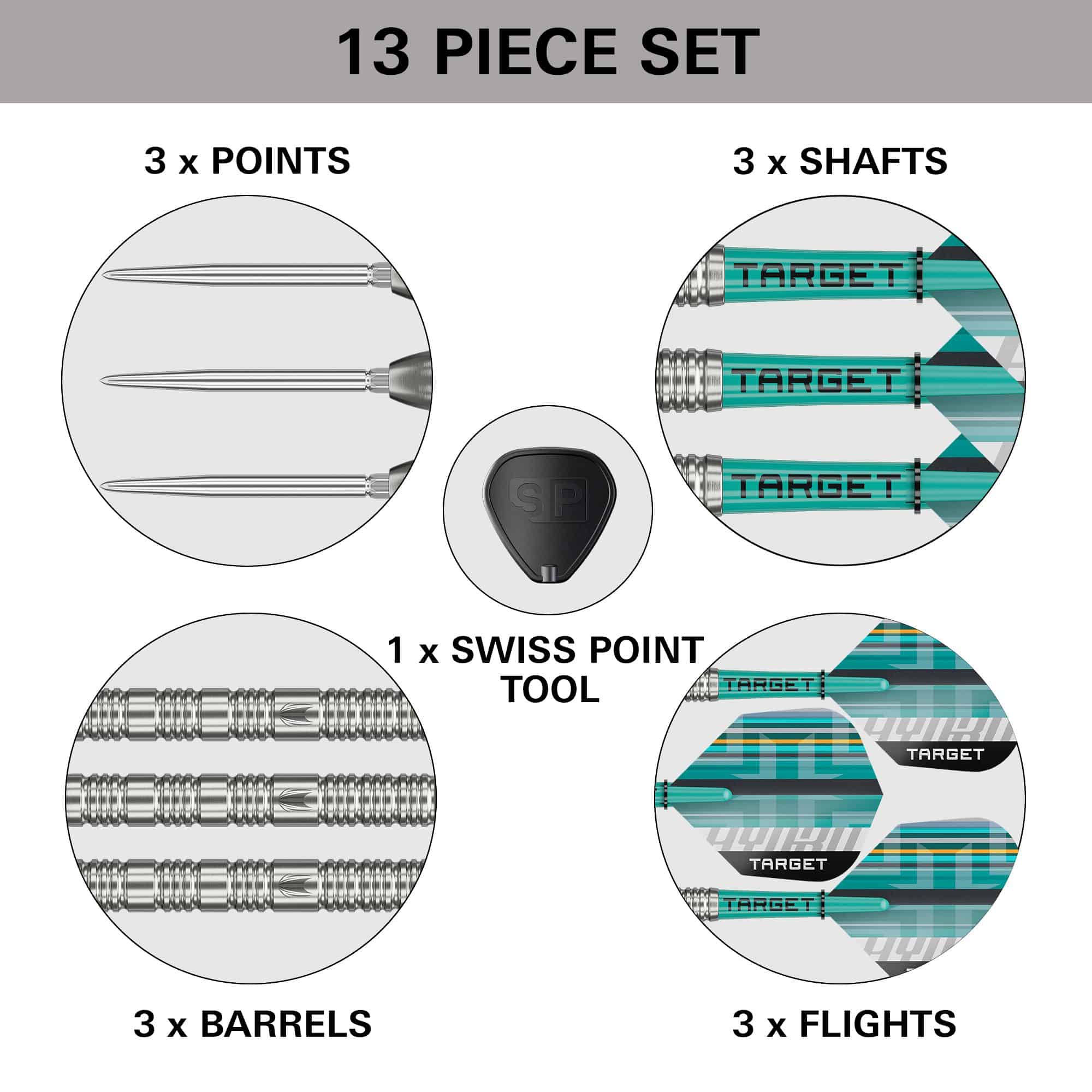 Target Hydro 02 Swiss Point steel darts Das Bild zeigt eine Ausführung der Target Hydro 02 Swiss Point Steeldarts. Die Darts sind schlank und für professionelles Spielen geeignet.