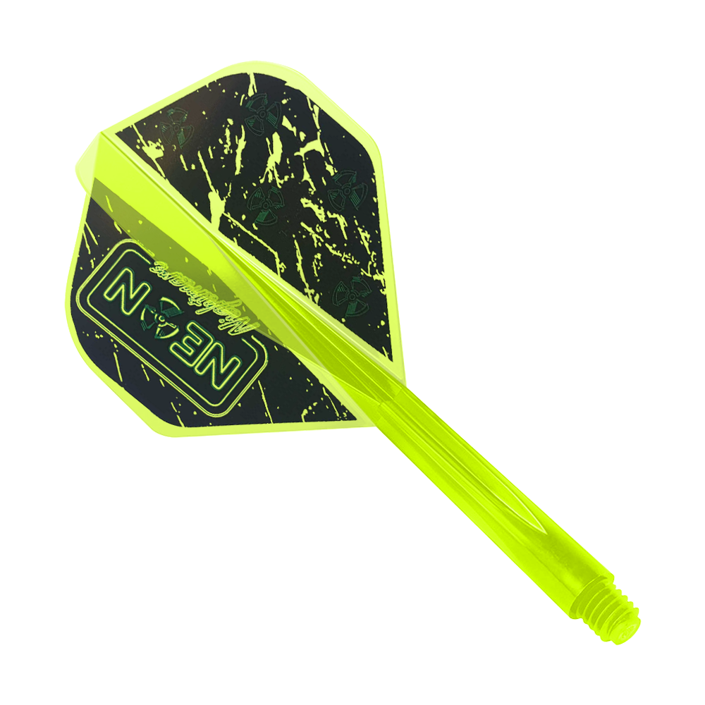 Condor AX Stowe Buntz Neon Nightmare Flight System Yellow - Standard Dieses Bild zeigt das Produkt "Condor AXE Stowe Buntz Neon Nightmare Flight-System Gelb - Standard". Es handelt sich um ein neon-gelbes Dart-Flight-System mit schwarzem und gelbem Muster.