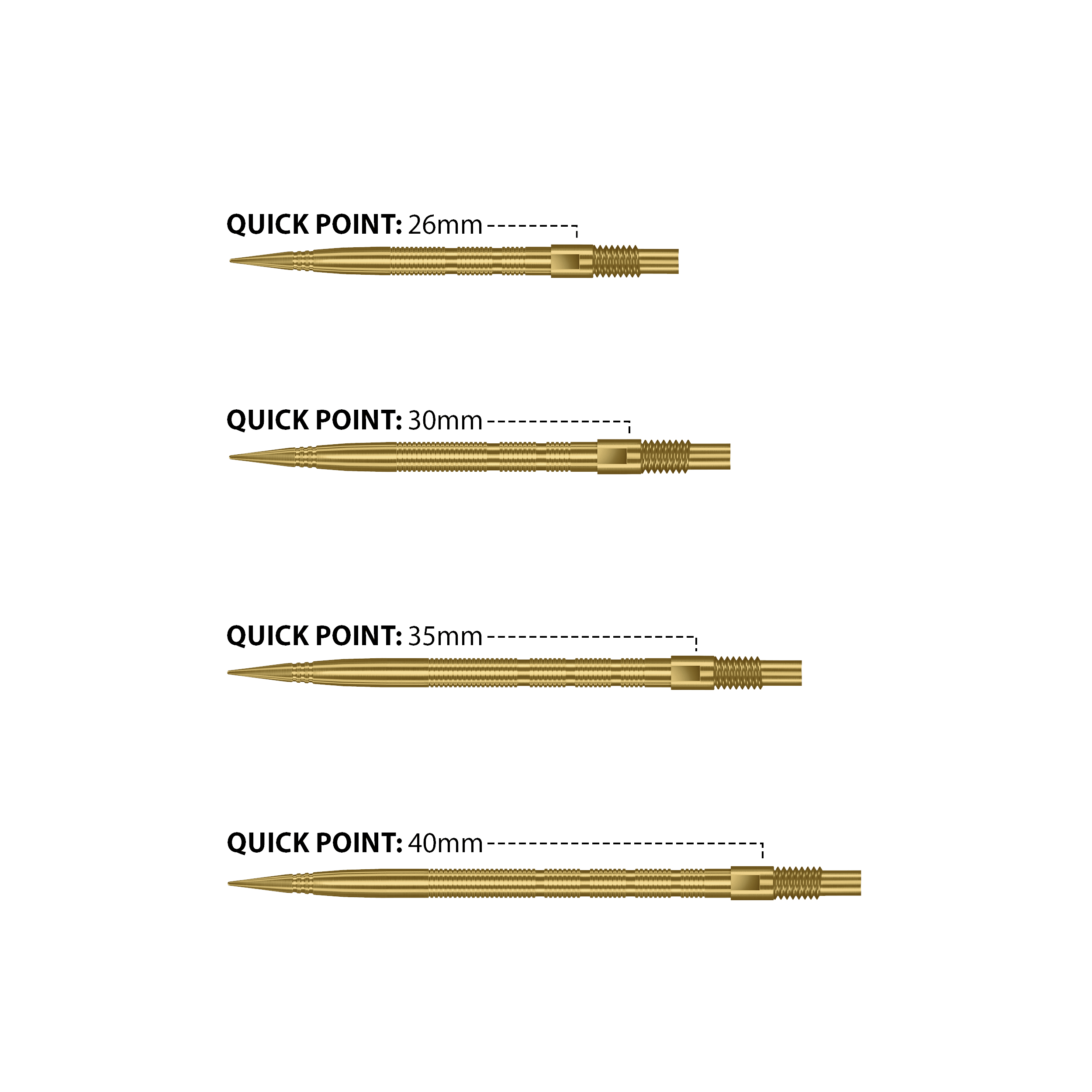 Das Bild zeigt Harrows Quick Point Micro Ridge Dartspitzen in Gold. Die goldene Farbe verleiht ihnen ein auffälliges Aussehen.